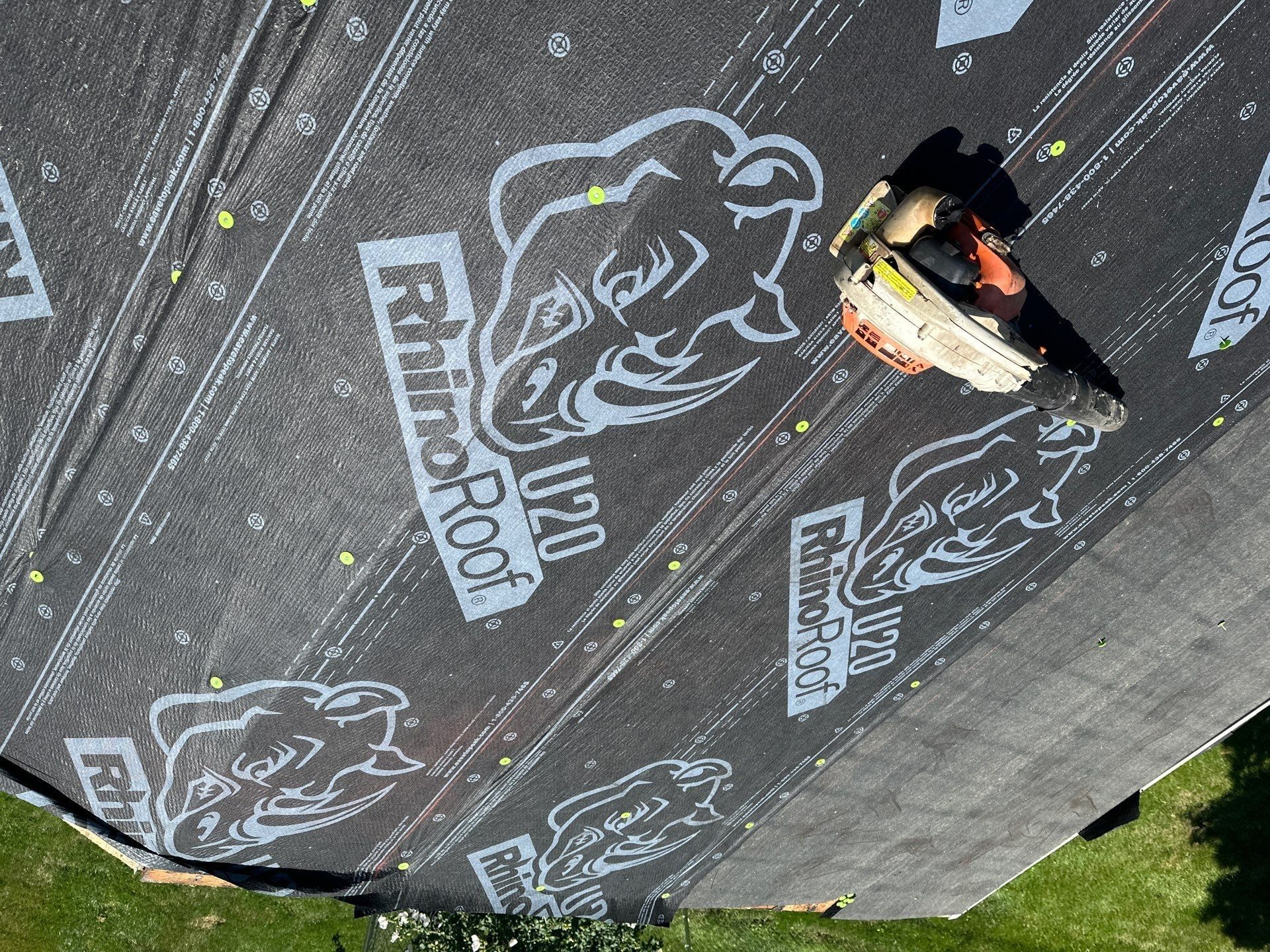 RhinoRoof underlayment and a blower