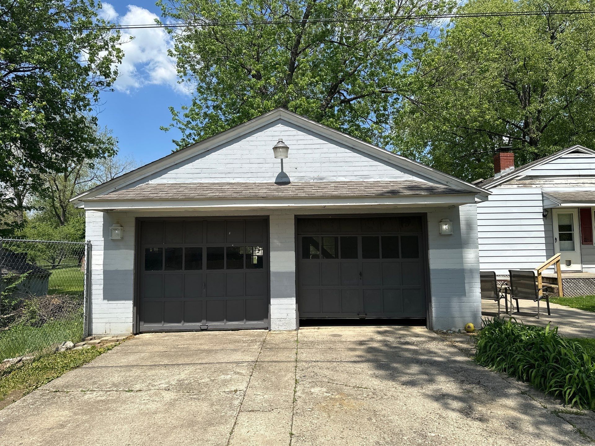 Detached garage at the end of the driveway