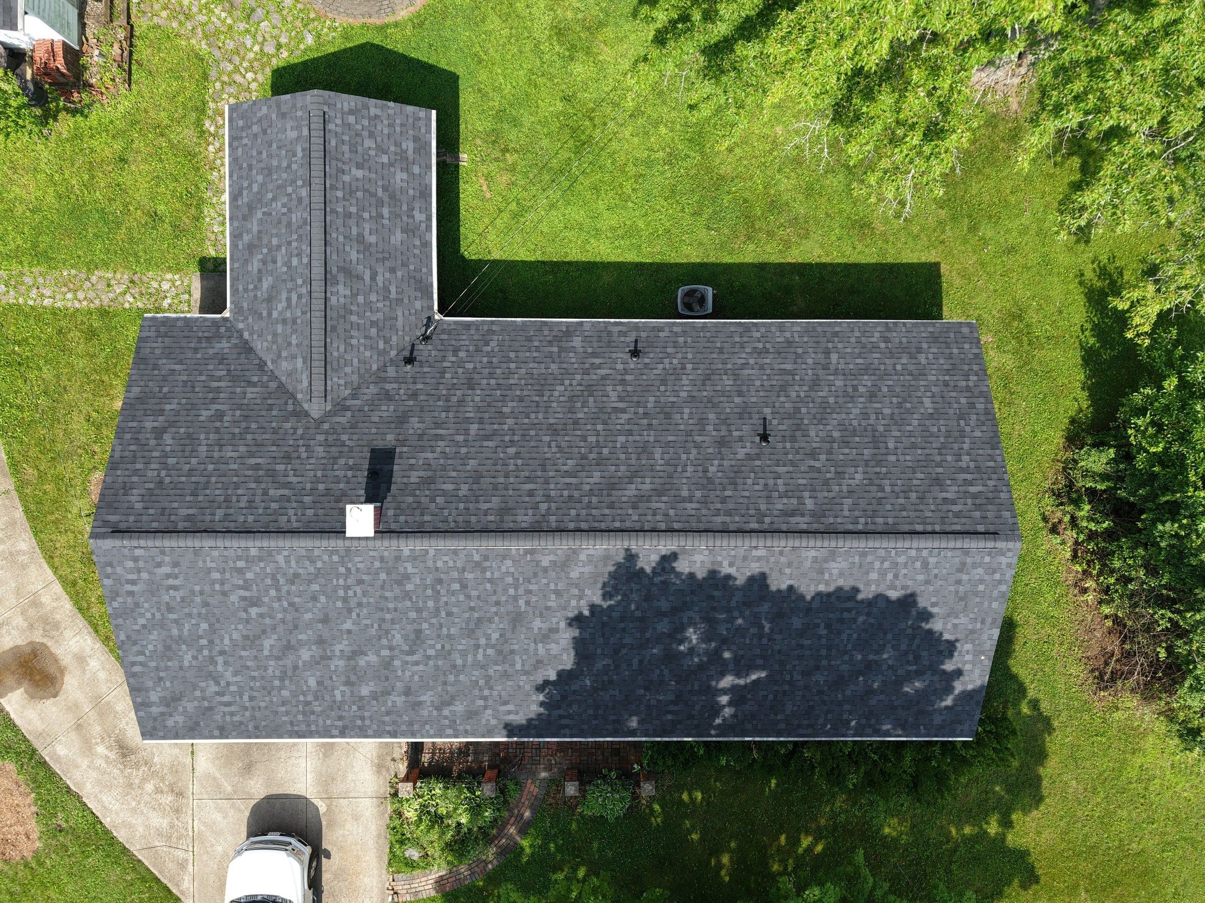 Aerial view of the completed roof across the whole property.