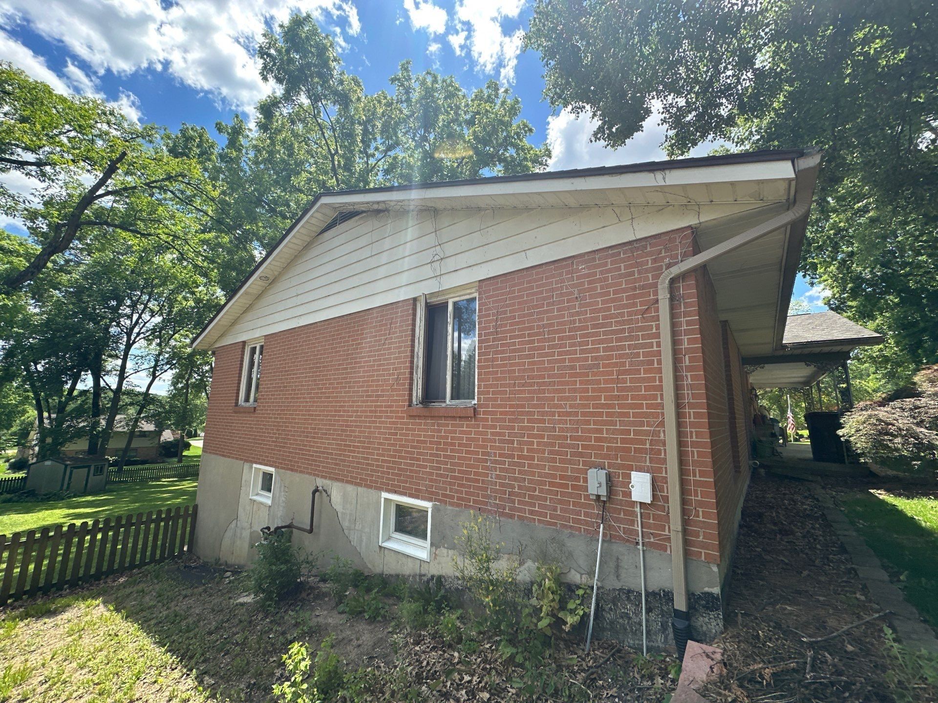 Existing gutter line along the eave