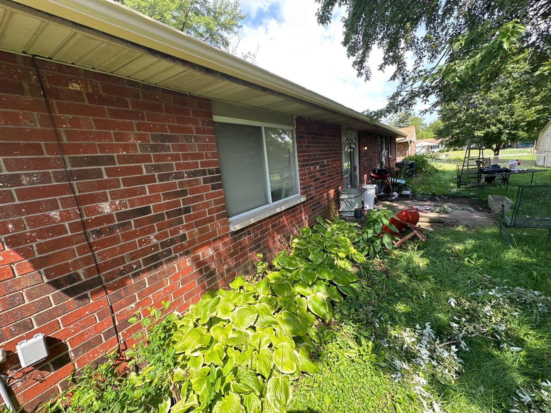 Side elevation gutter above the hostas