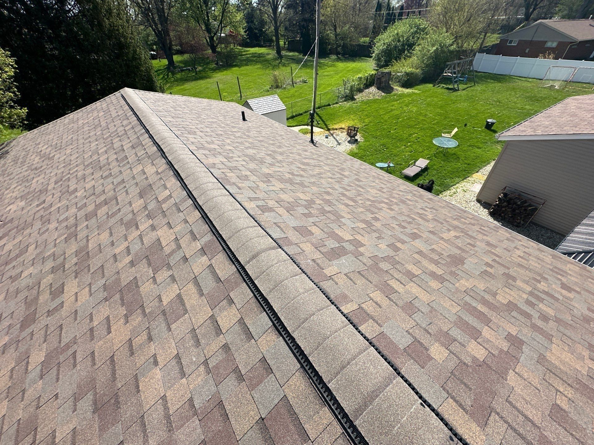 The finished ridge vent above the back yard, Beavercreek, Ohio.