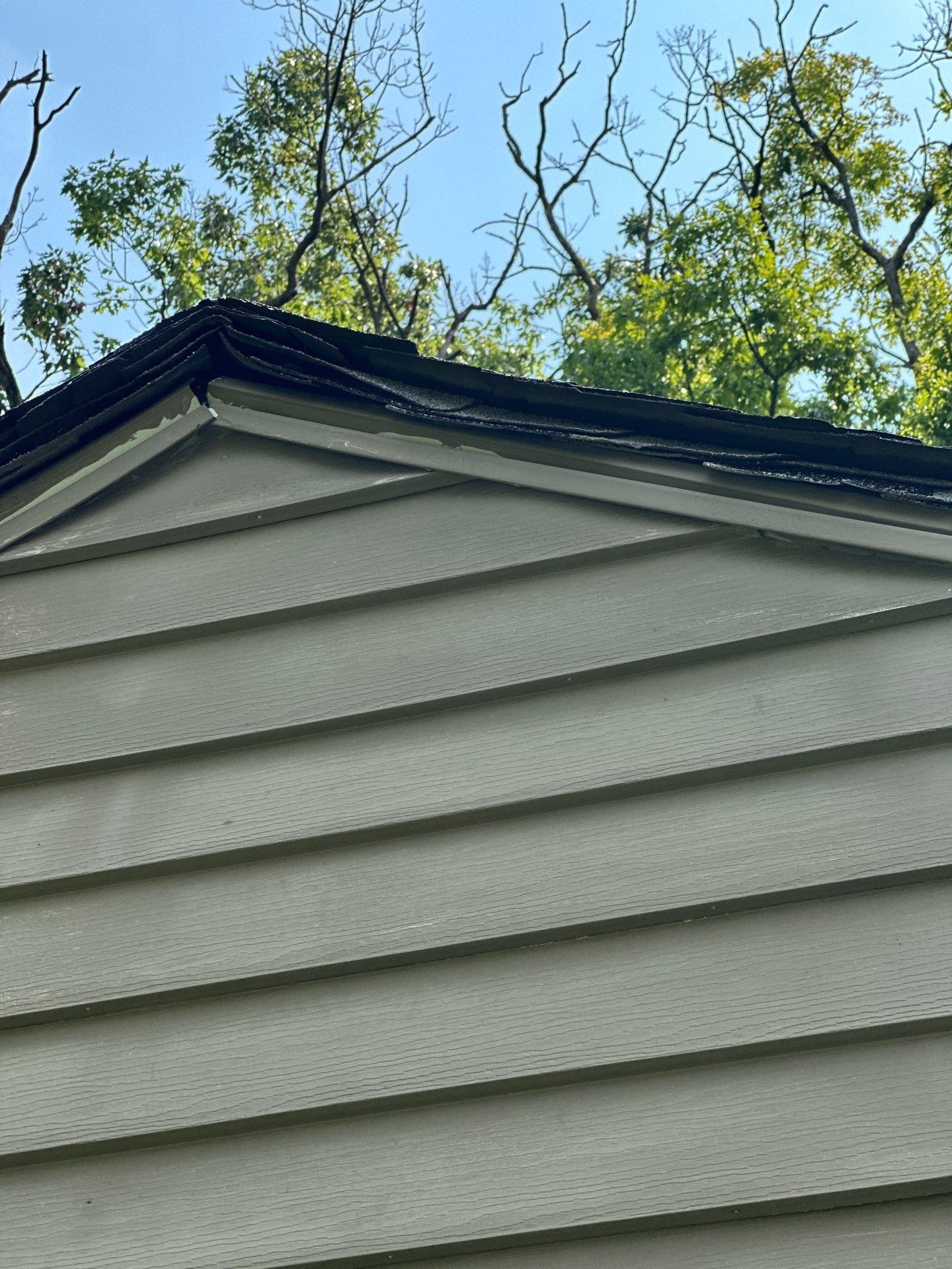 The old roof edge over the gable of the detached garage, Beavercreek, Ohio.