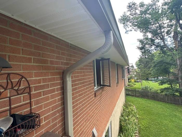 New downspout off the gutter beside the back deck, Beavercreek, Ohio.