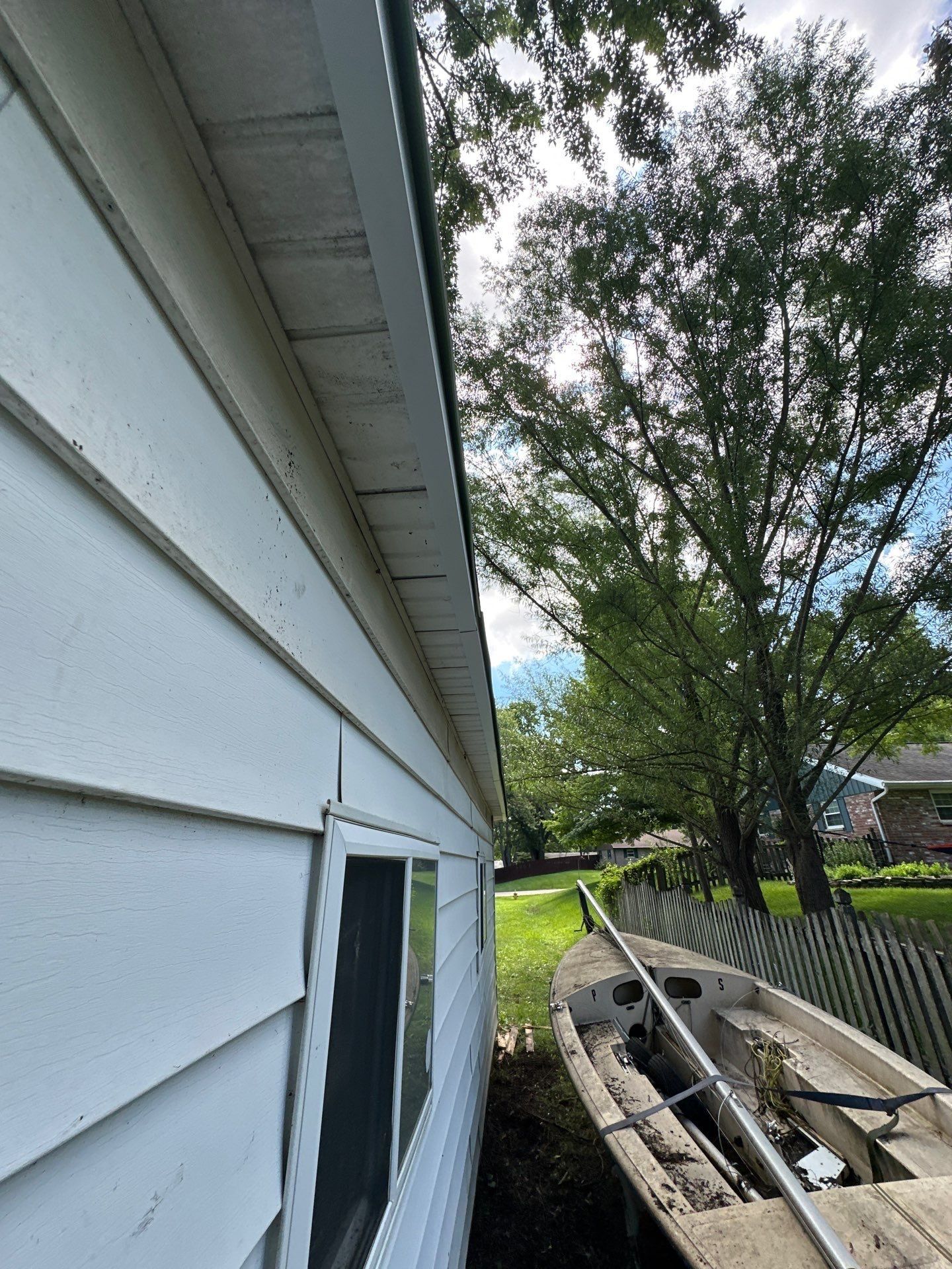 The garage's rebuilt eave with new soffit and fascia, Beavercreek, Ohio.
