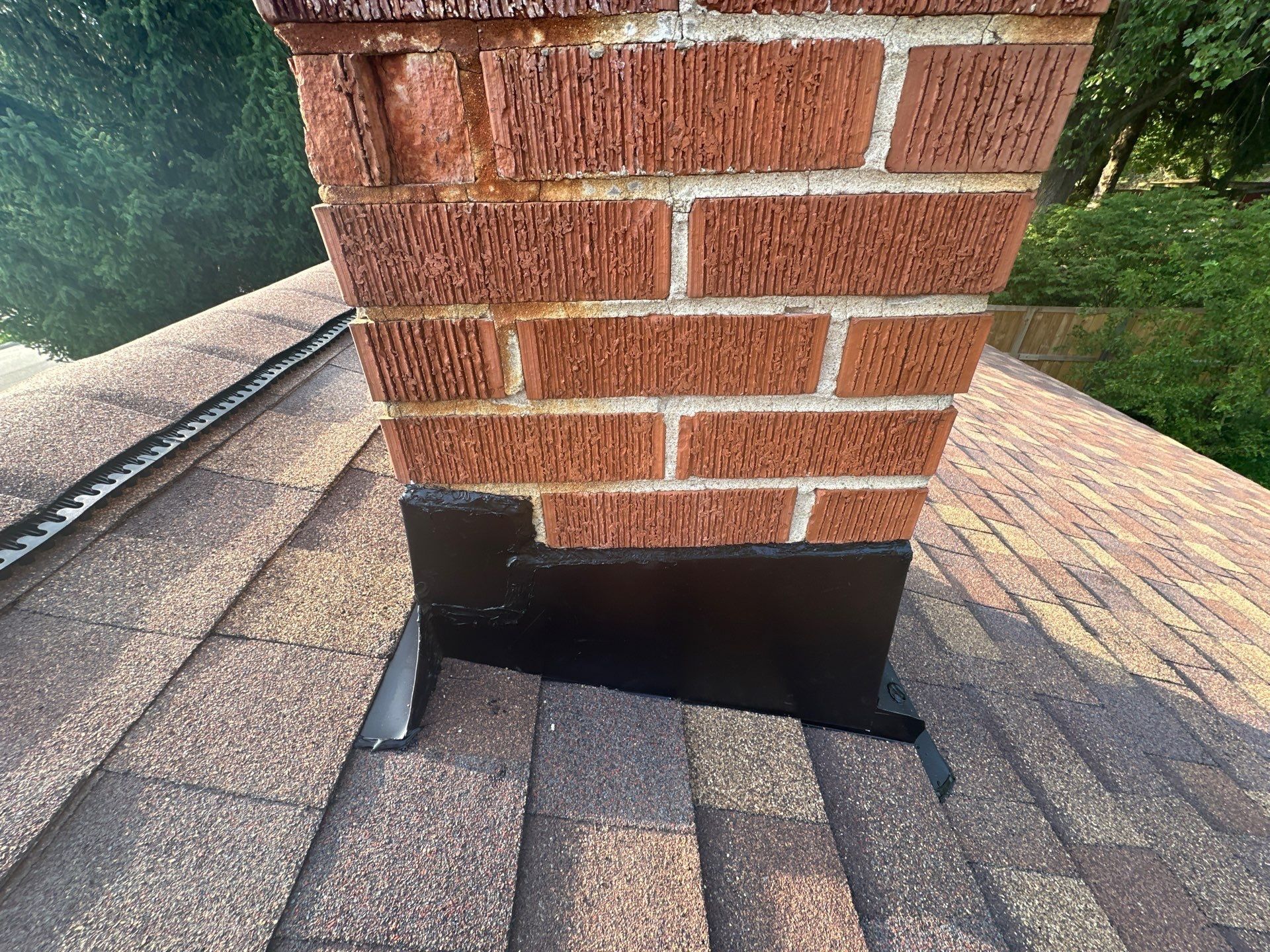 The new flashing wrapped around the chimney corner, Fairborn, Ohio.