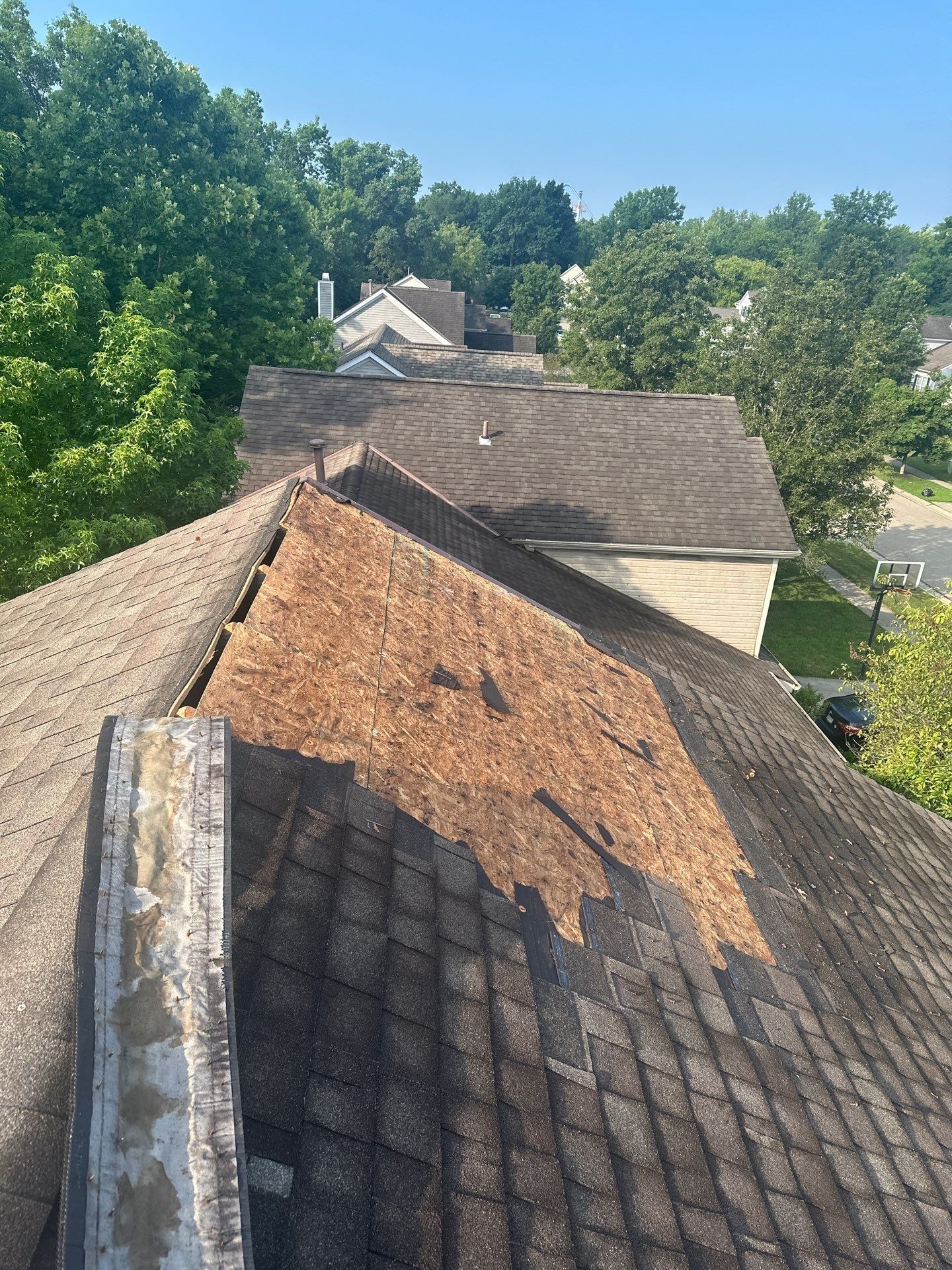 Shingles stripped back in sections