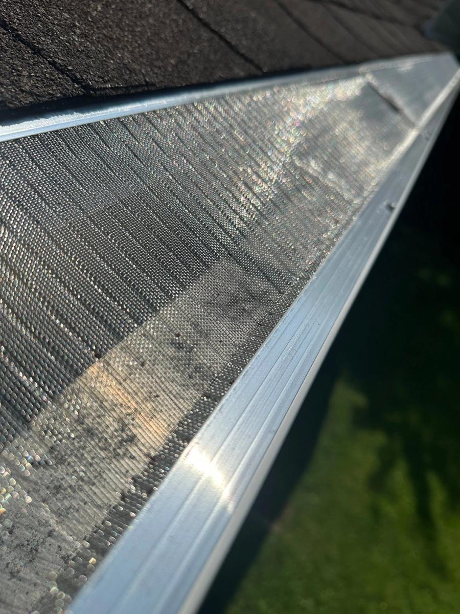 Stainless mesh gutter guard close up