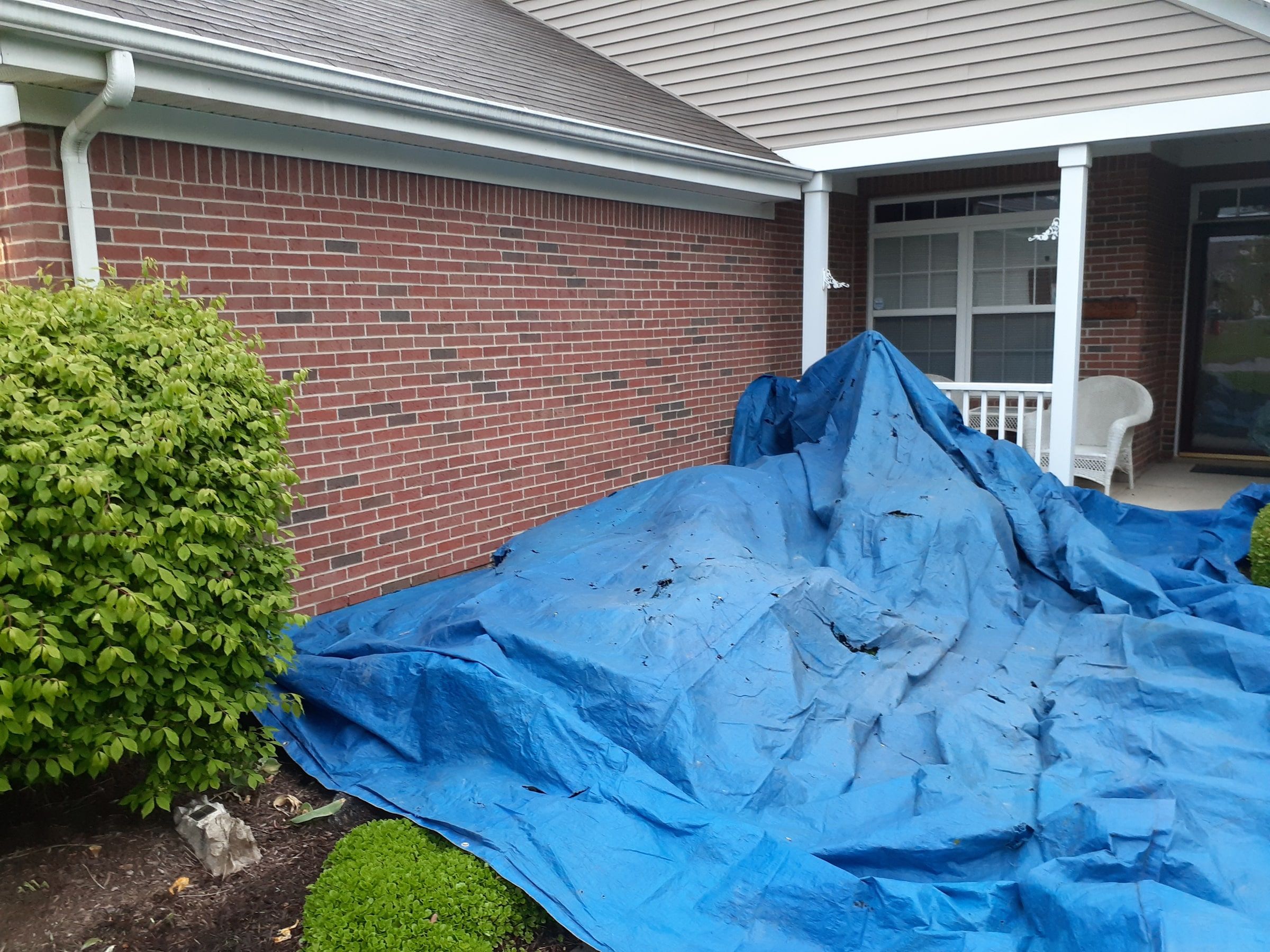 Blue ground tarp over the front beds