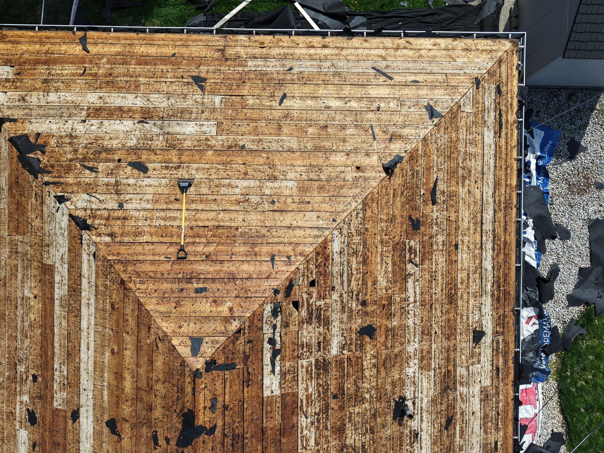 Gapped board sheathing from overhead