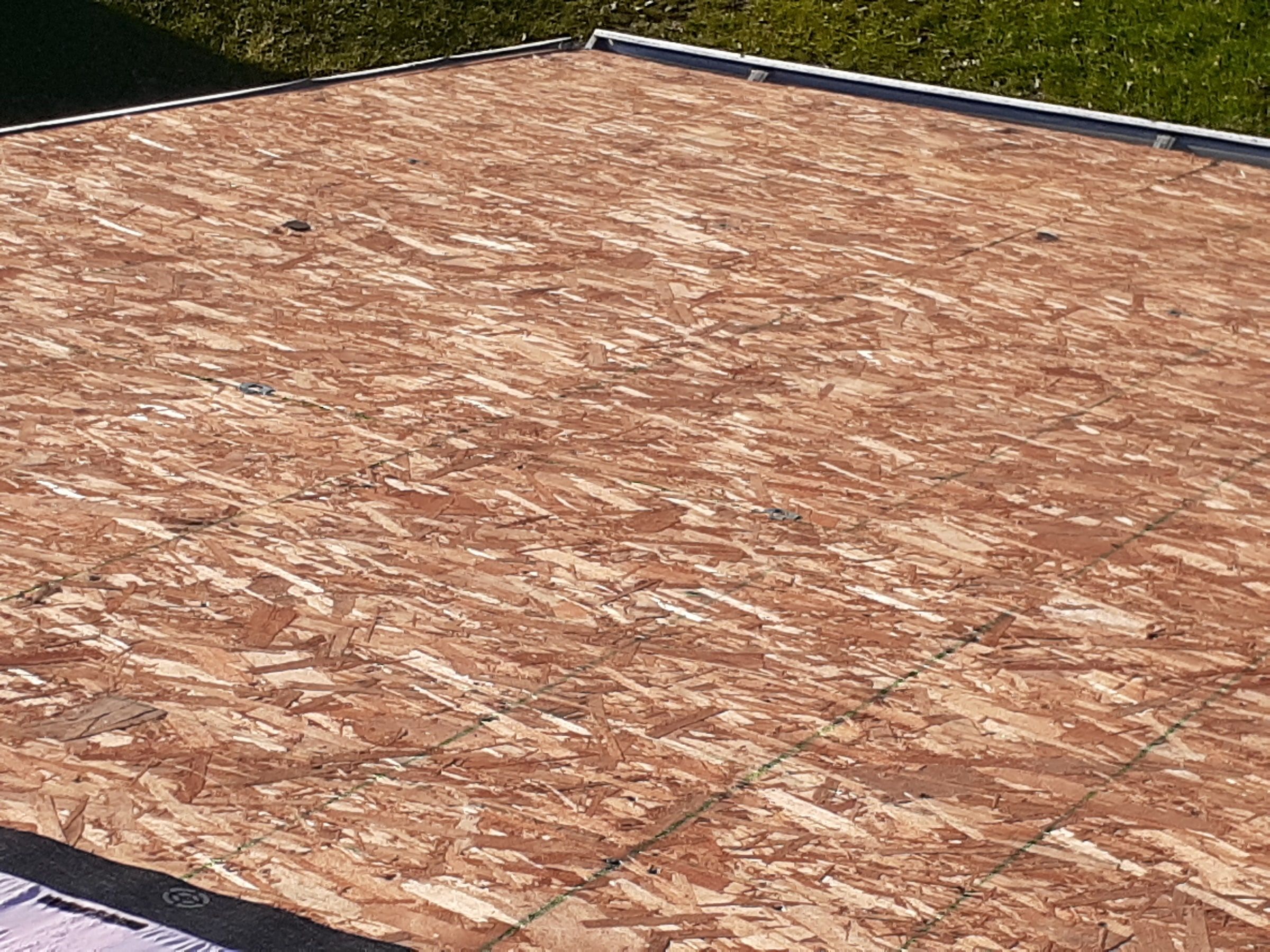 The clean OSB deck across a wide roof plane, Xenia, Ohio.