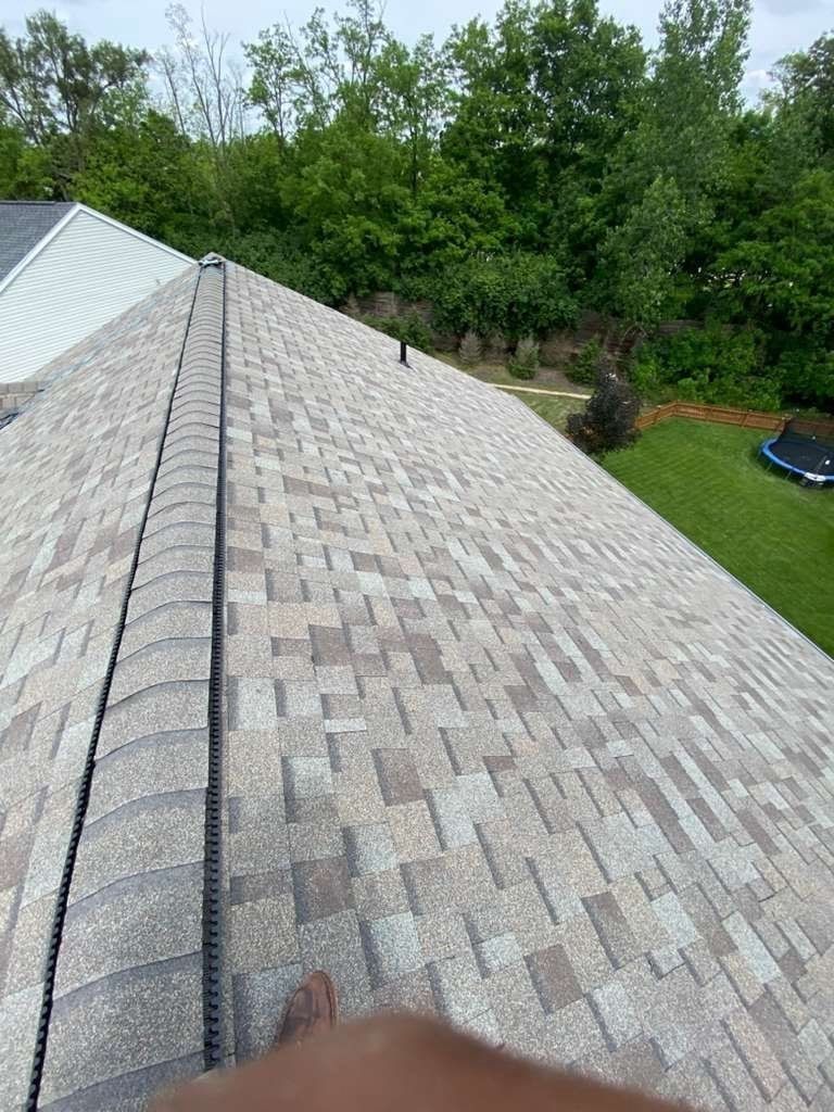 The finished ridge vent running the length of the new roof, Beavercreek, Ohio.