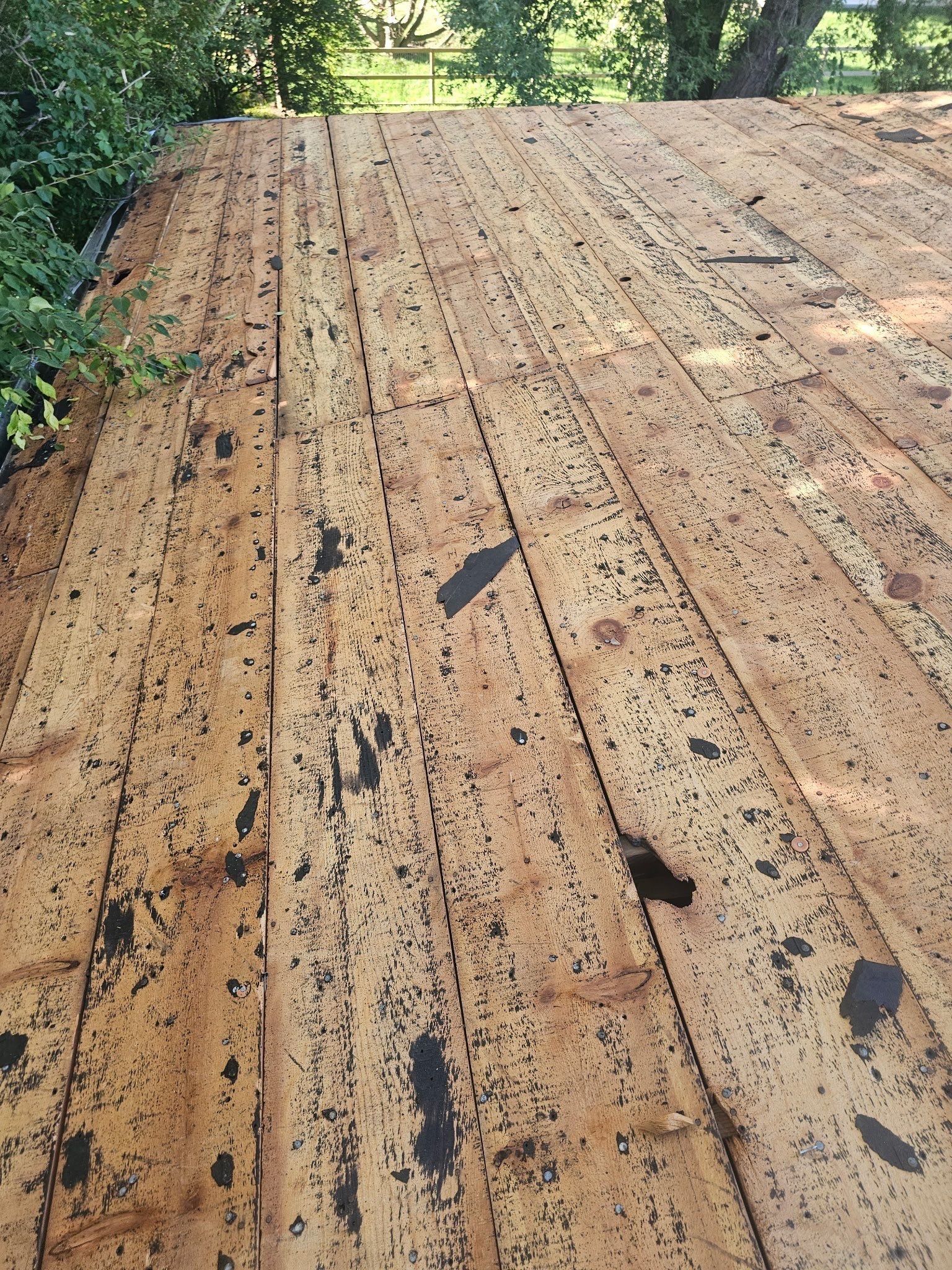 The bare plank deck after tear-off, Kettering, Ohio.