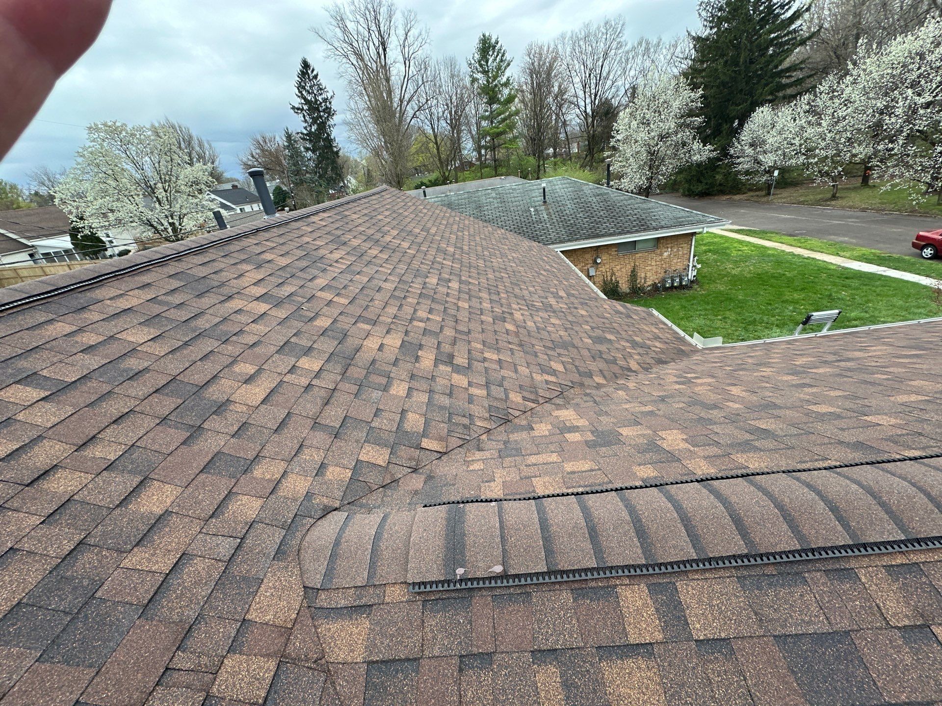 The finished roof planes meeting at the ridge cap, Dayton, Ohio.