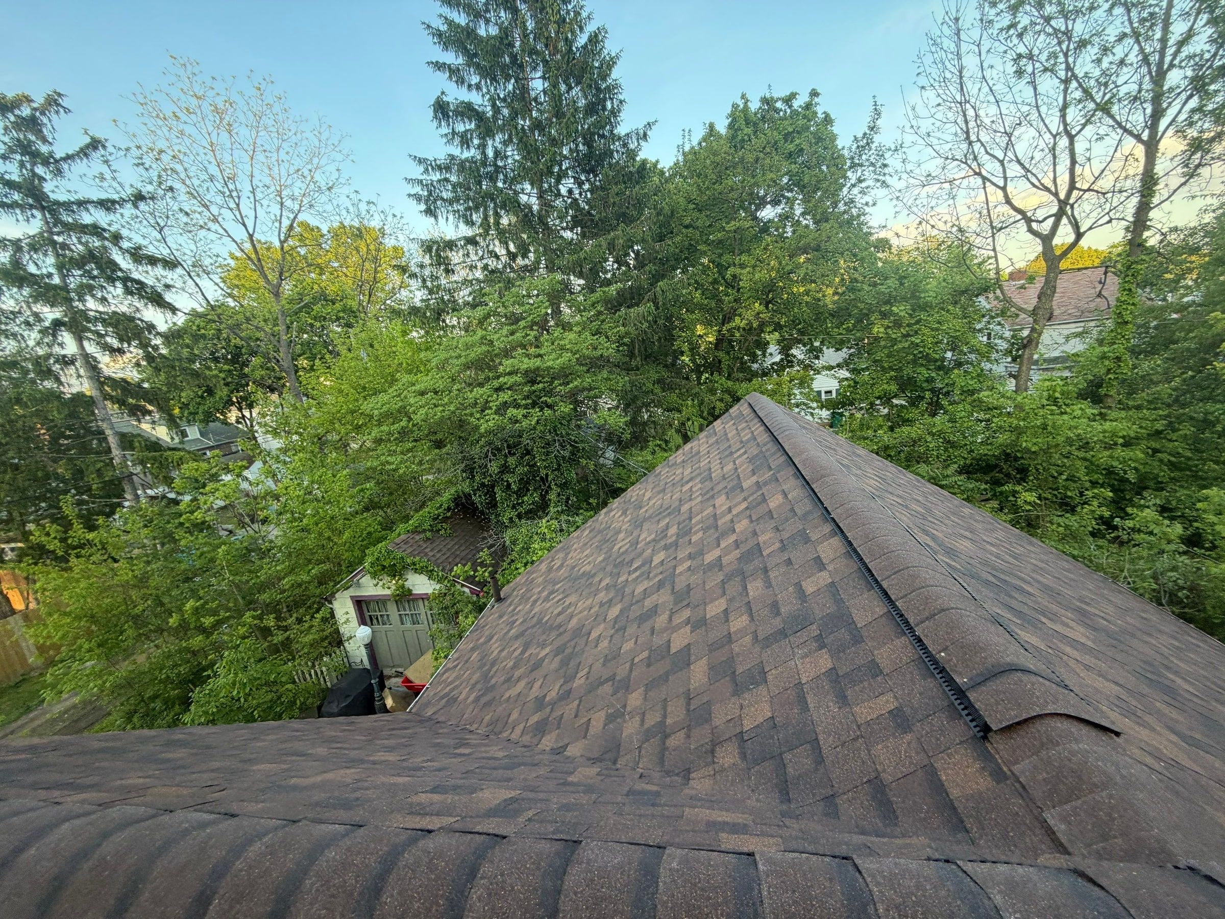 A finished slope and ridge vent in the evening light, Springfield, Ohio.