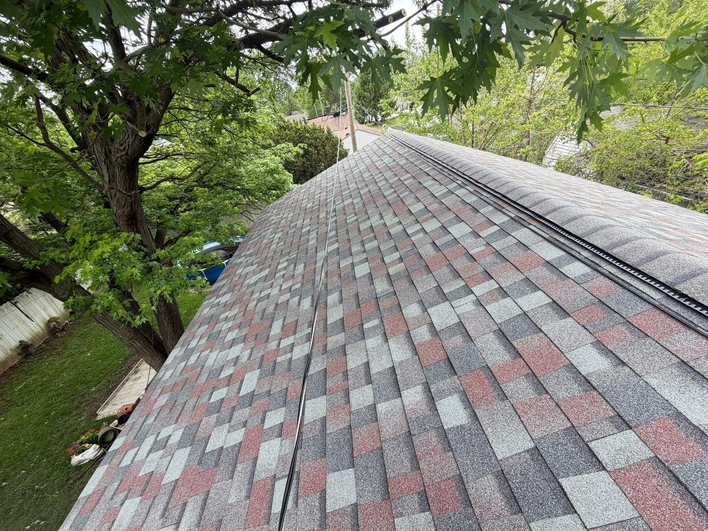 The finished garage roof running back toward the yard, Dayton, Ohio.