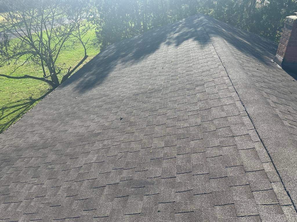 Gray weathered roof down its length