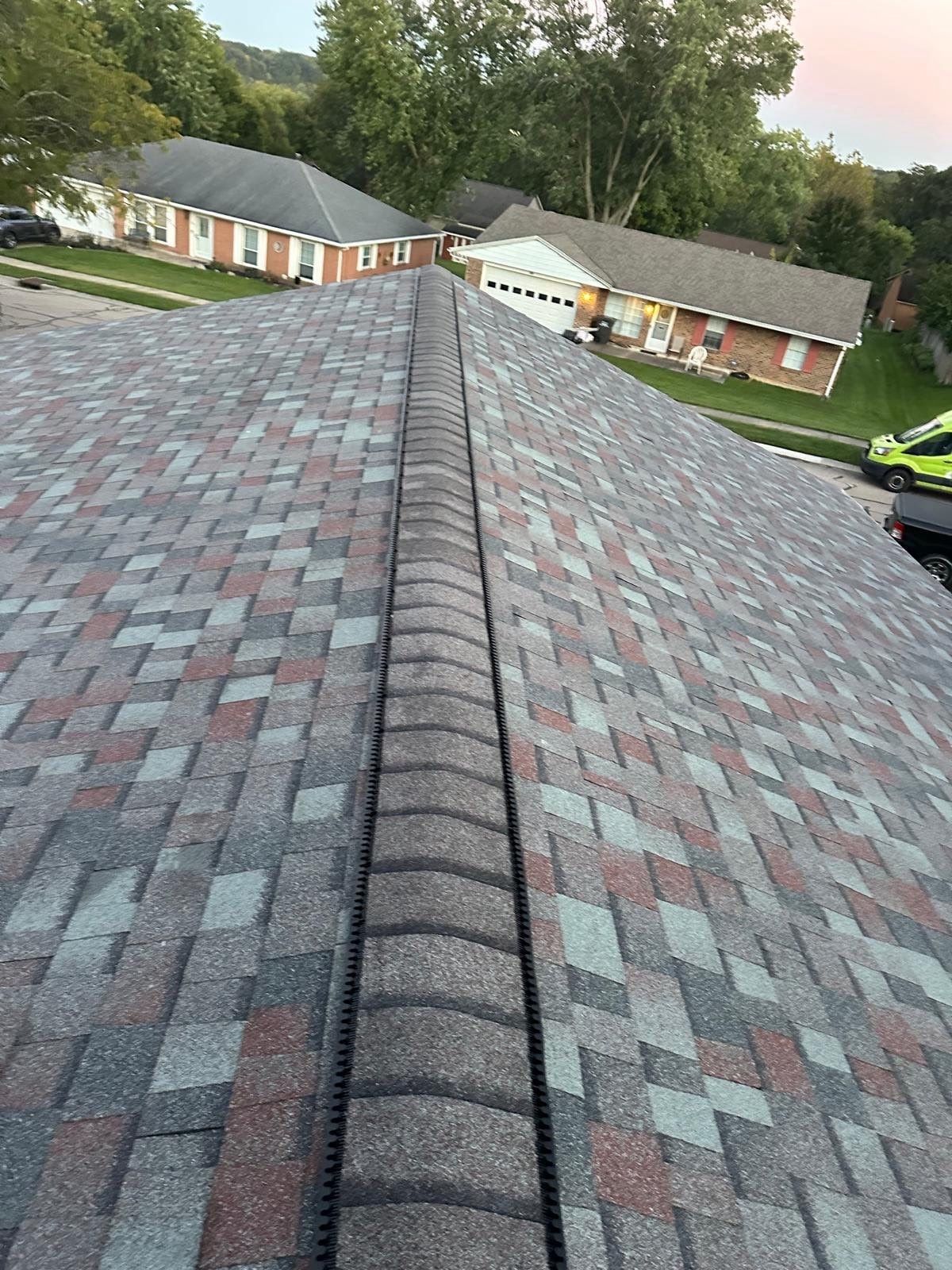 A run of ridge vent along the finished upper roof, West Carrollton, Ohio.