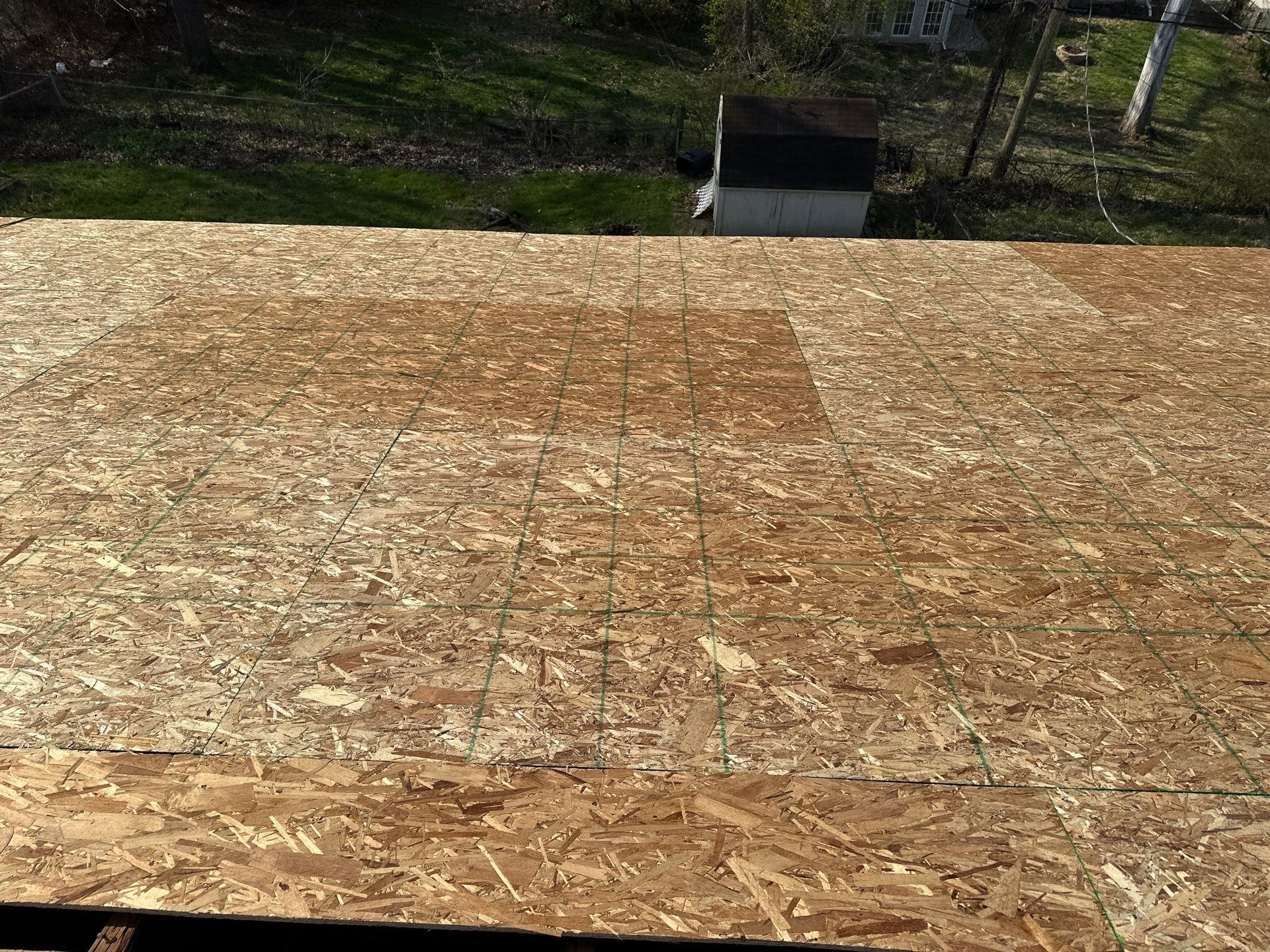 New OSB sheathing across the back of the roof, Dayton, Ohio.