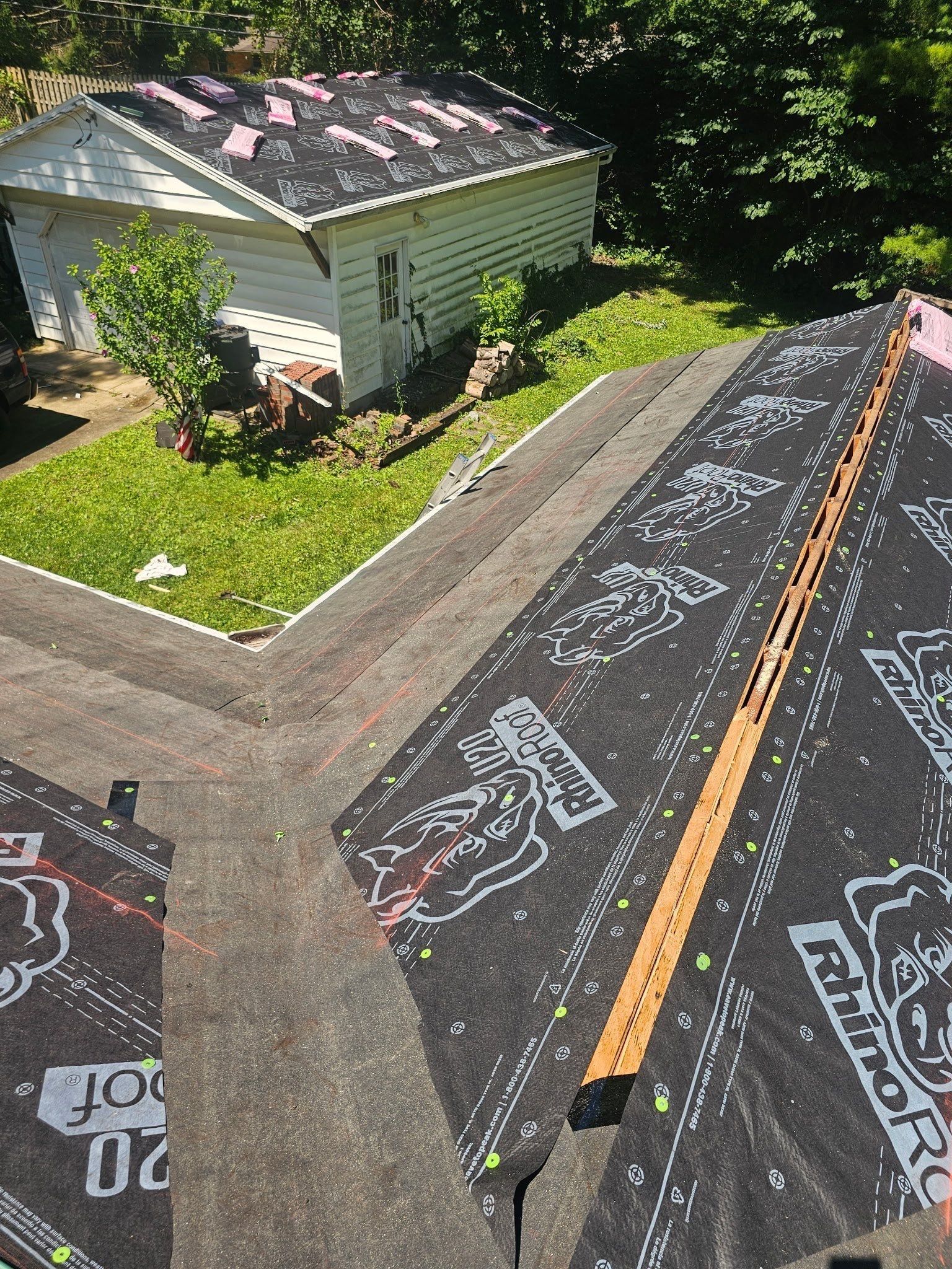 RhinoRoof underlayment fastened over the deck