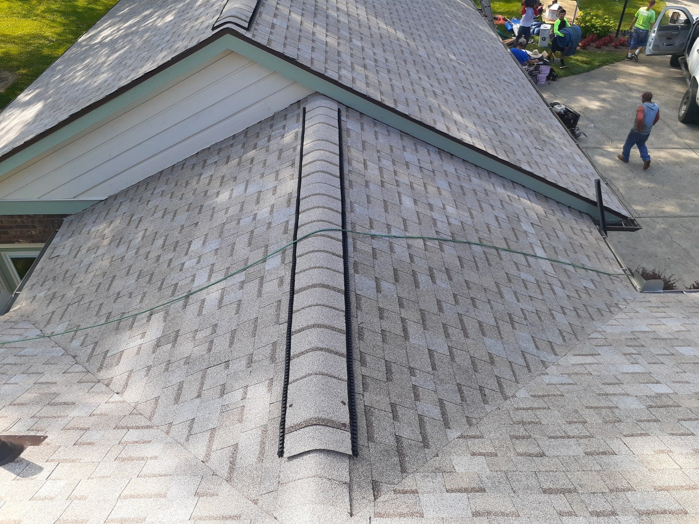 Ridge vent on the dormer roof meeting the main slope, Jamestown, Ohio.