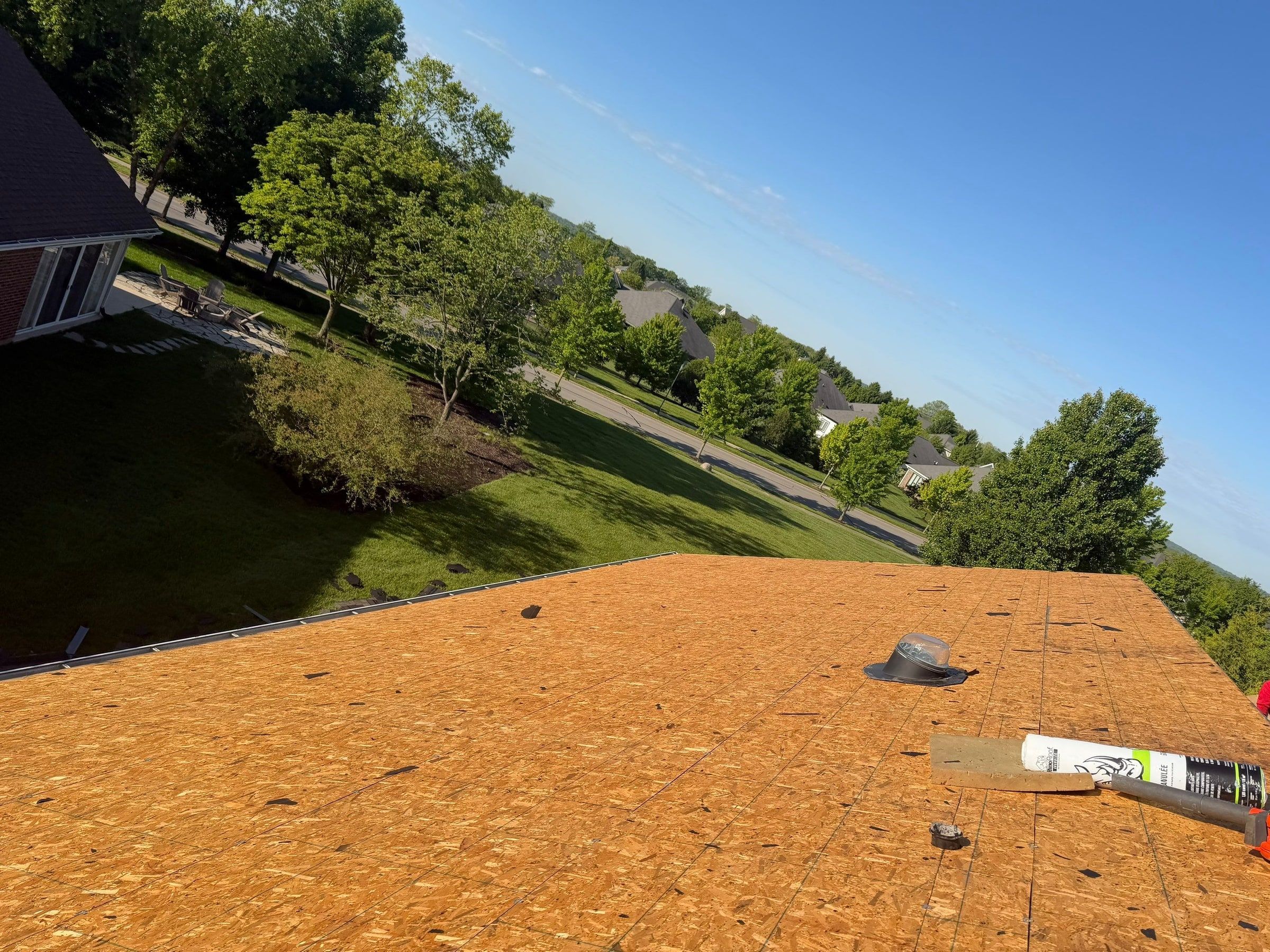Bare roof deck and a pipe boot