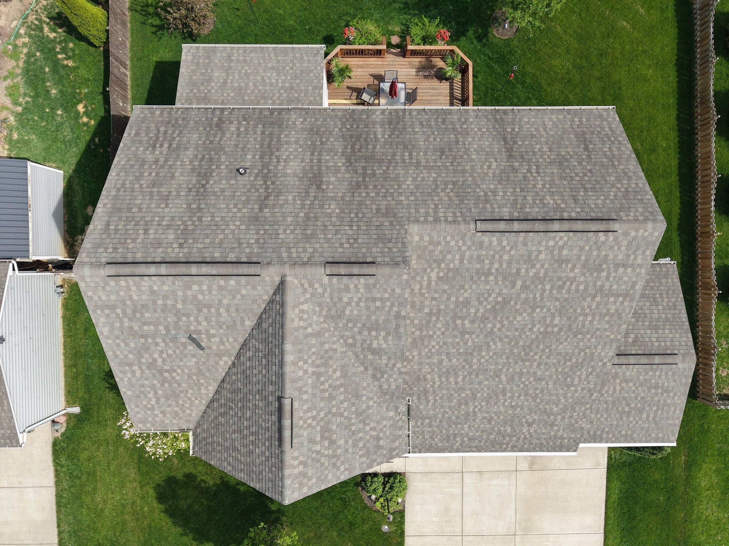 Drone photo of the whole roof, straight down, Xenia, Ohio.