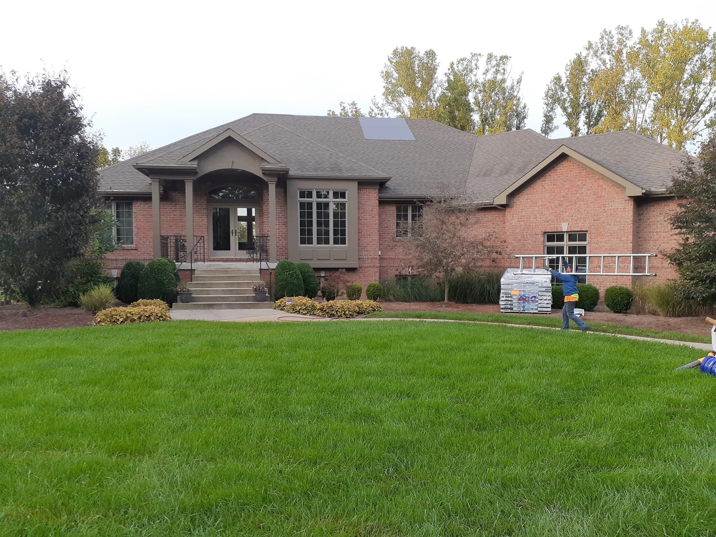 Front of the brick house from the lawn