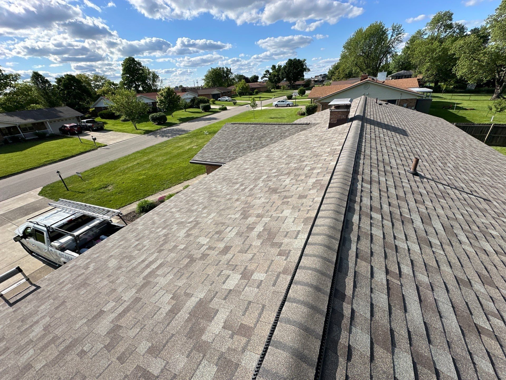 The finished ridge cap above the driveway, Beavercreek, Ohio.
