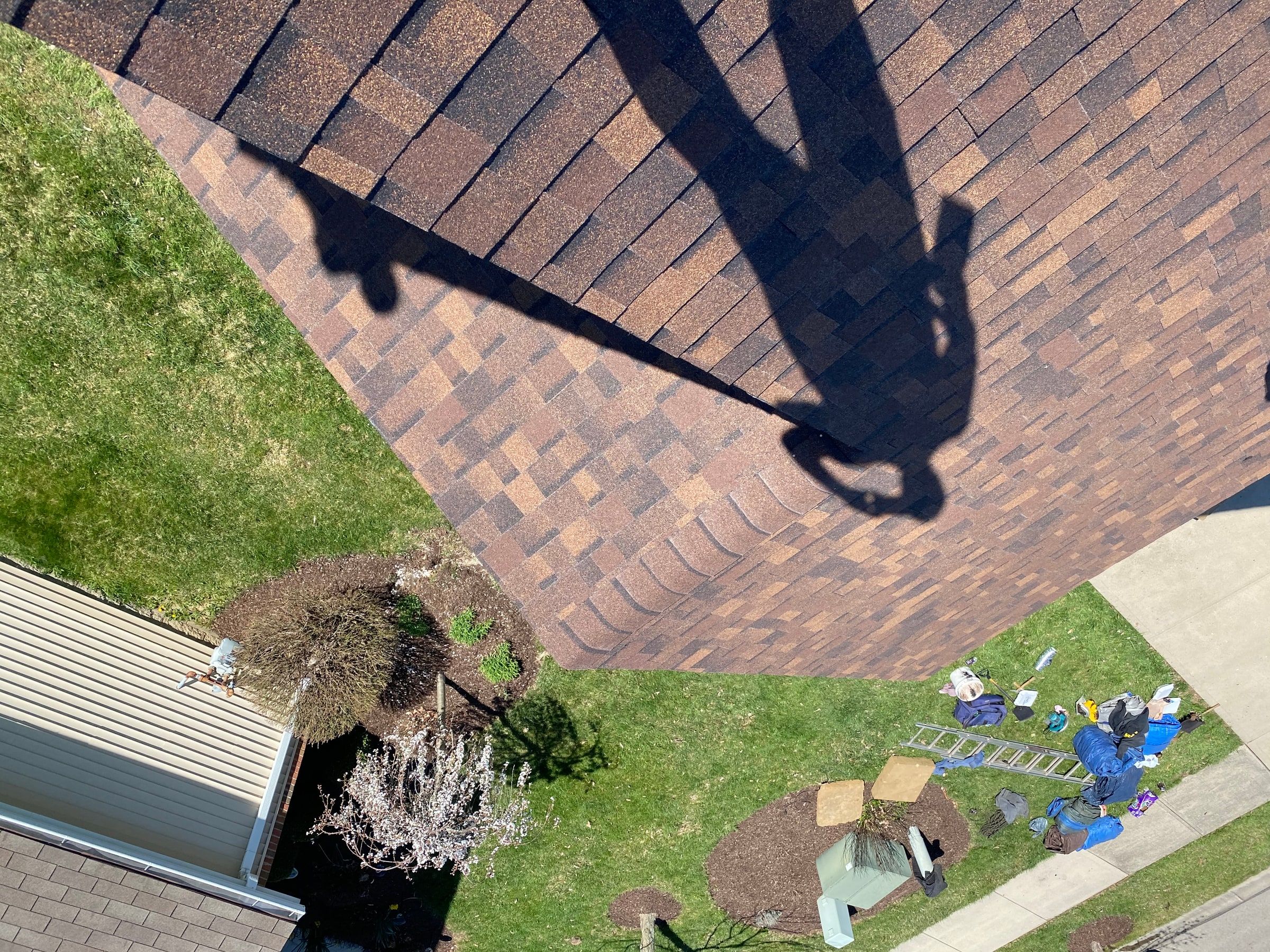 Hip of shingles above the front bed