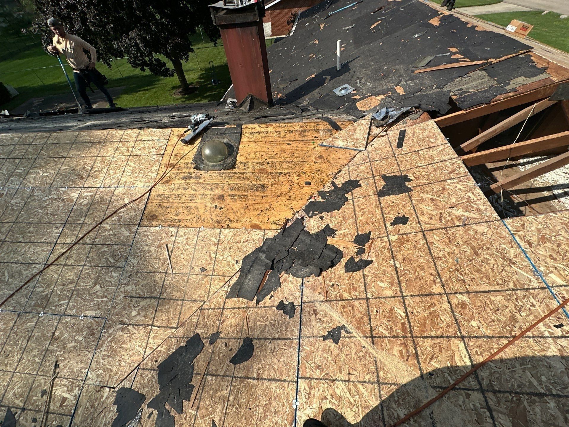 New sheathing and open rafter bay