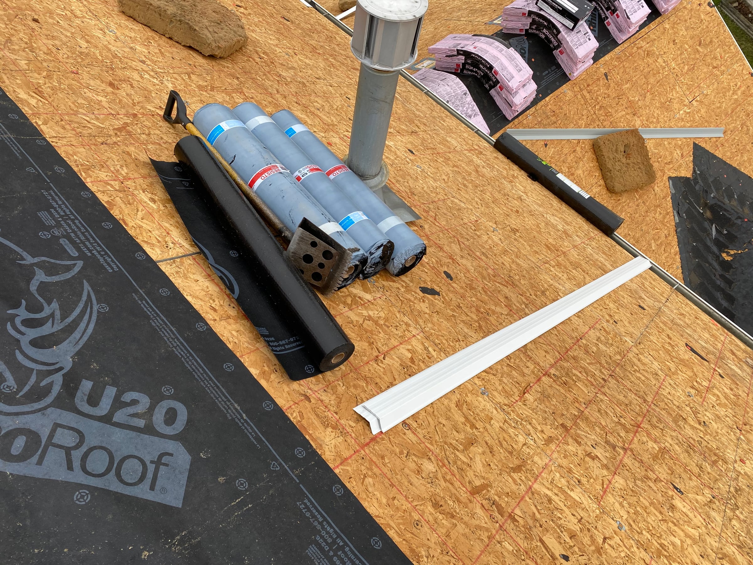 Membrane rolls, ridge vent and pipe boots