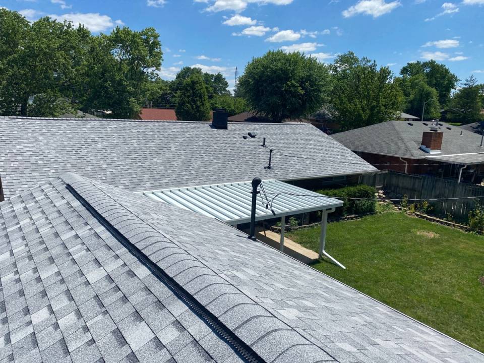 The finished ridge vent and slope above the back patio cover, Huber Heights, Ohio.