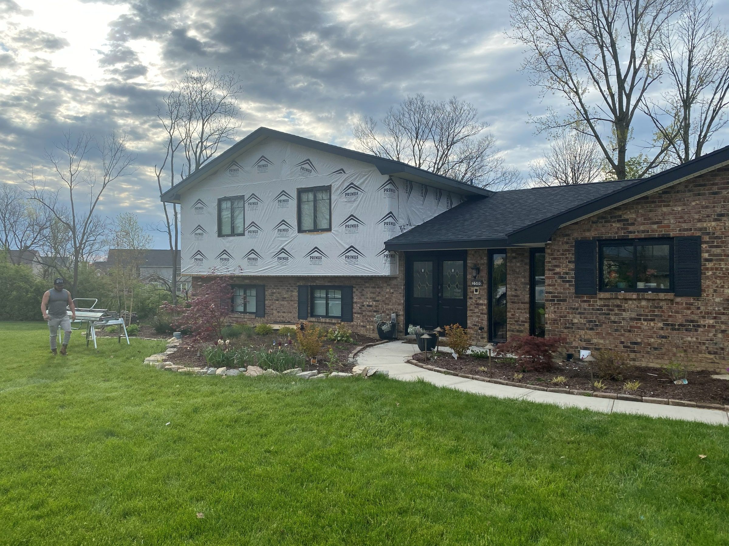 The wrapped upper story from the front walk, Beavercreek, Ohio.