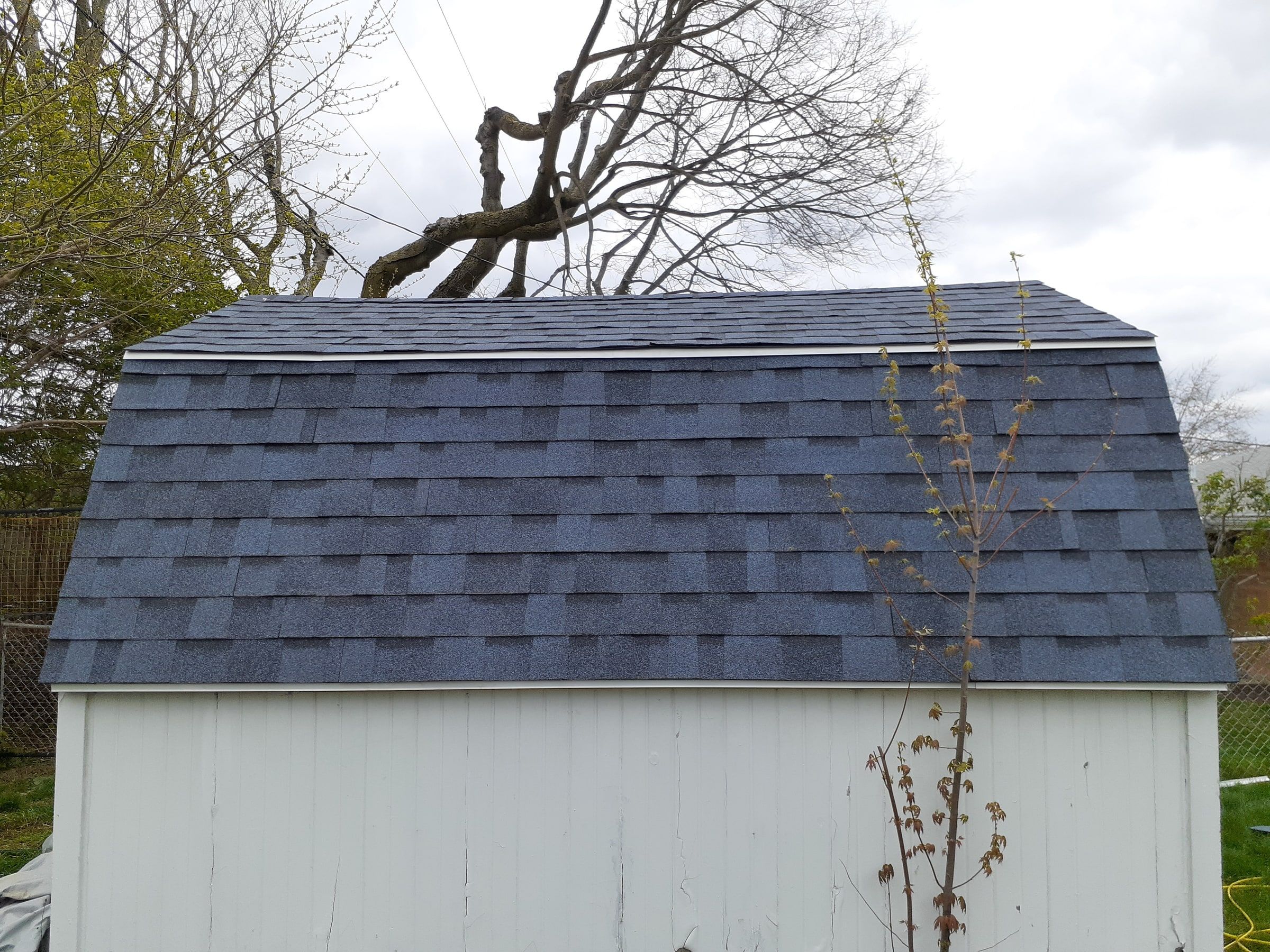 The shed with its new shingles, seen from the side, Kettering, Ohio.