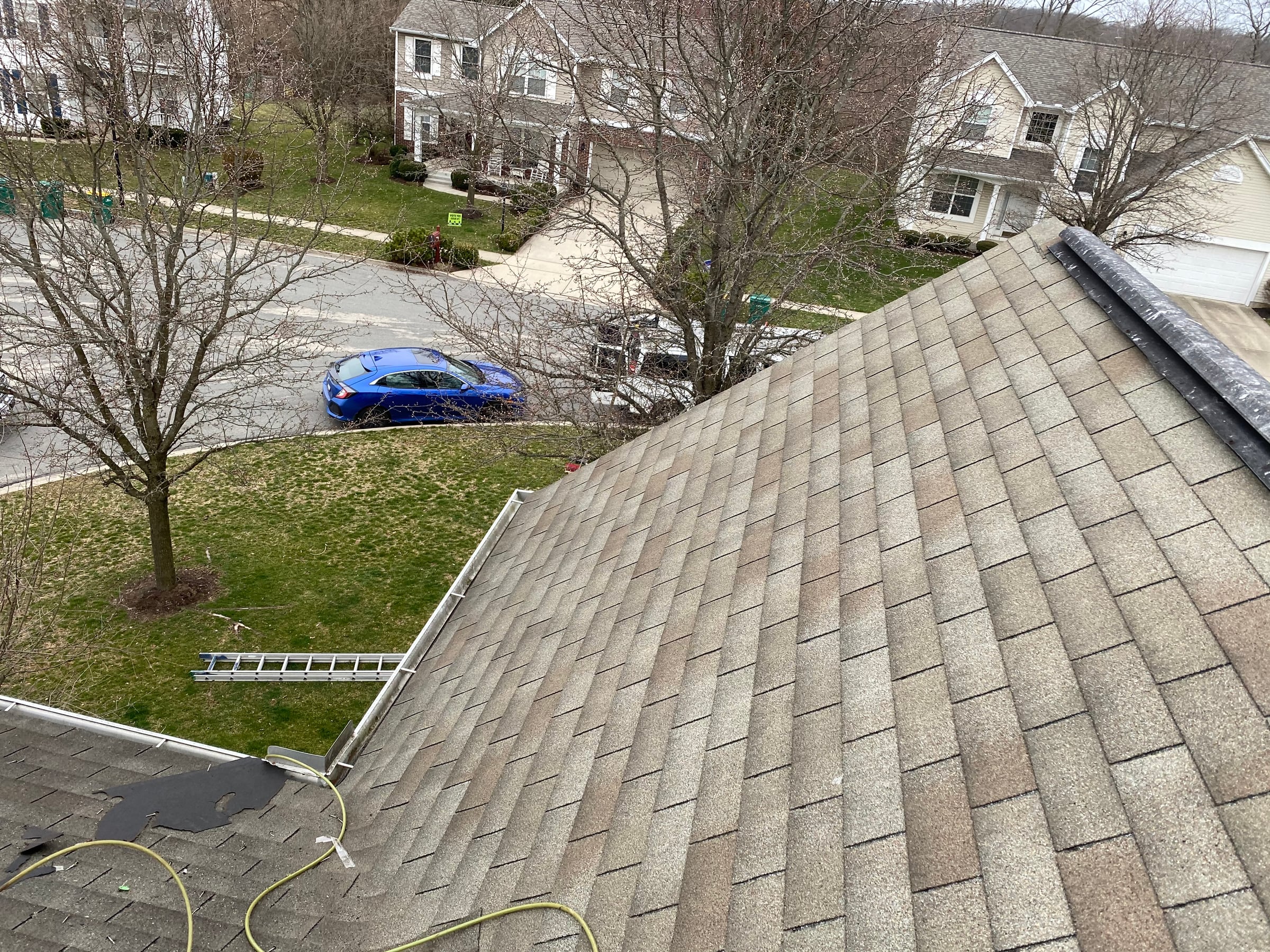 Original shingles across the front planes