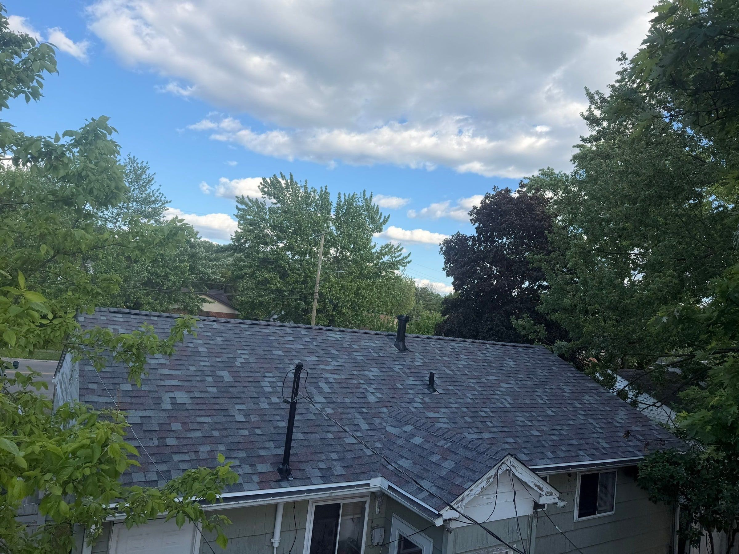 Roof from the side yard, two vents