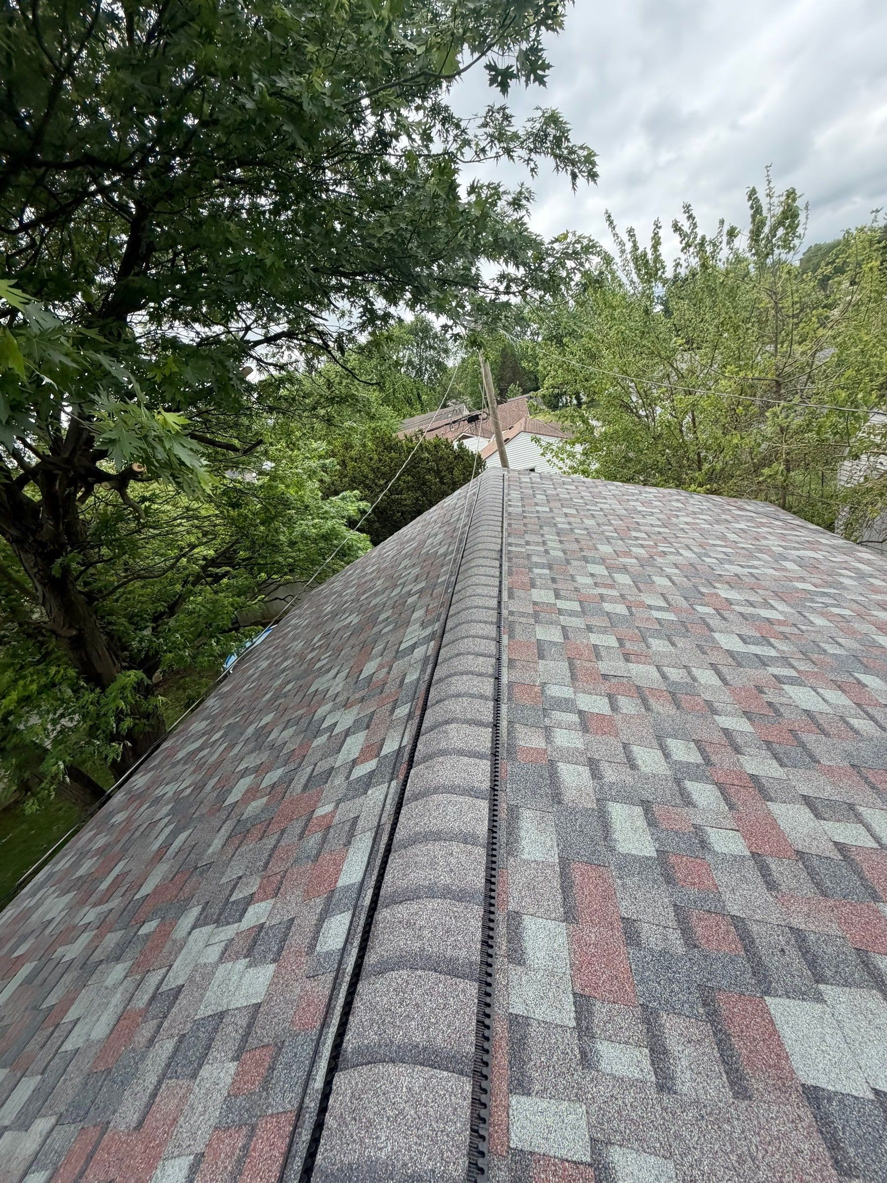 The new ridge cap on the finished garage roof, Dayton, Ohio.