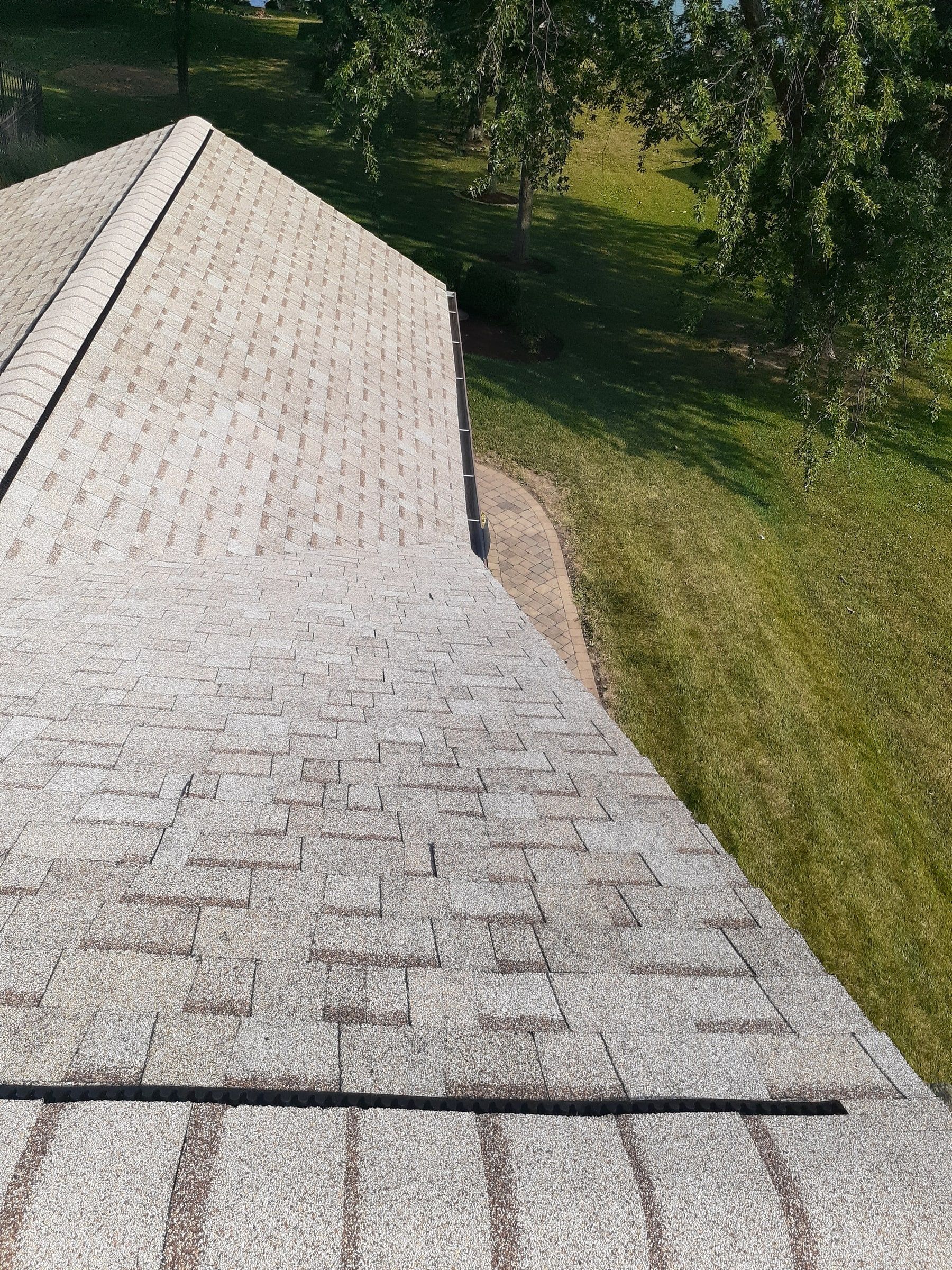 Finished rake edge and hip running down toward the yard, Jamestown, Ohio.