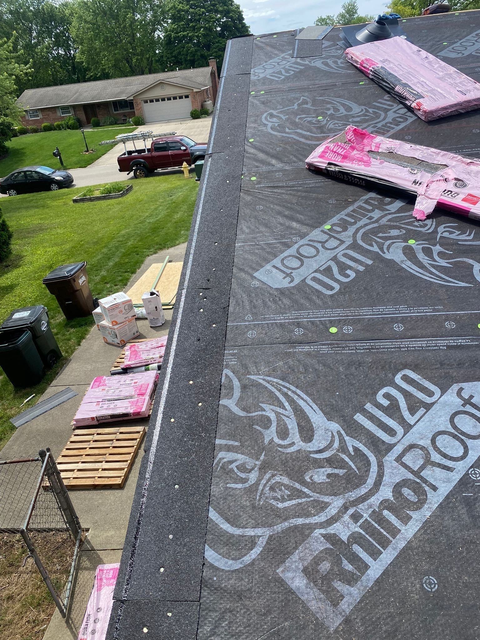 Underlayment along the rake above the side yard, Beavercreek, Ohio.
