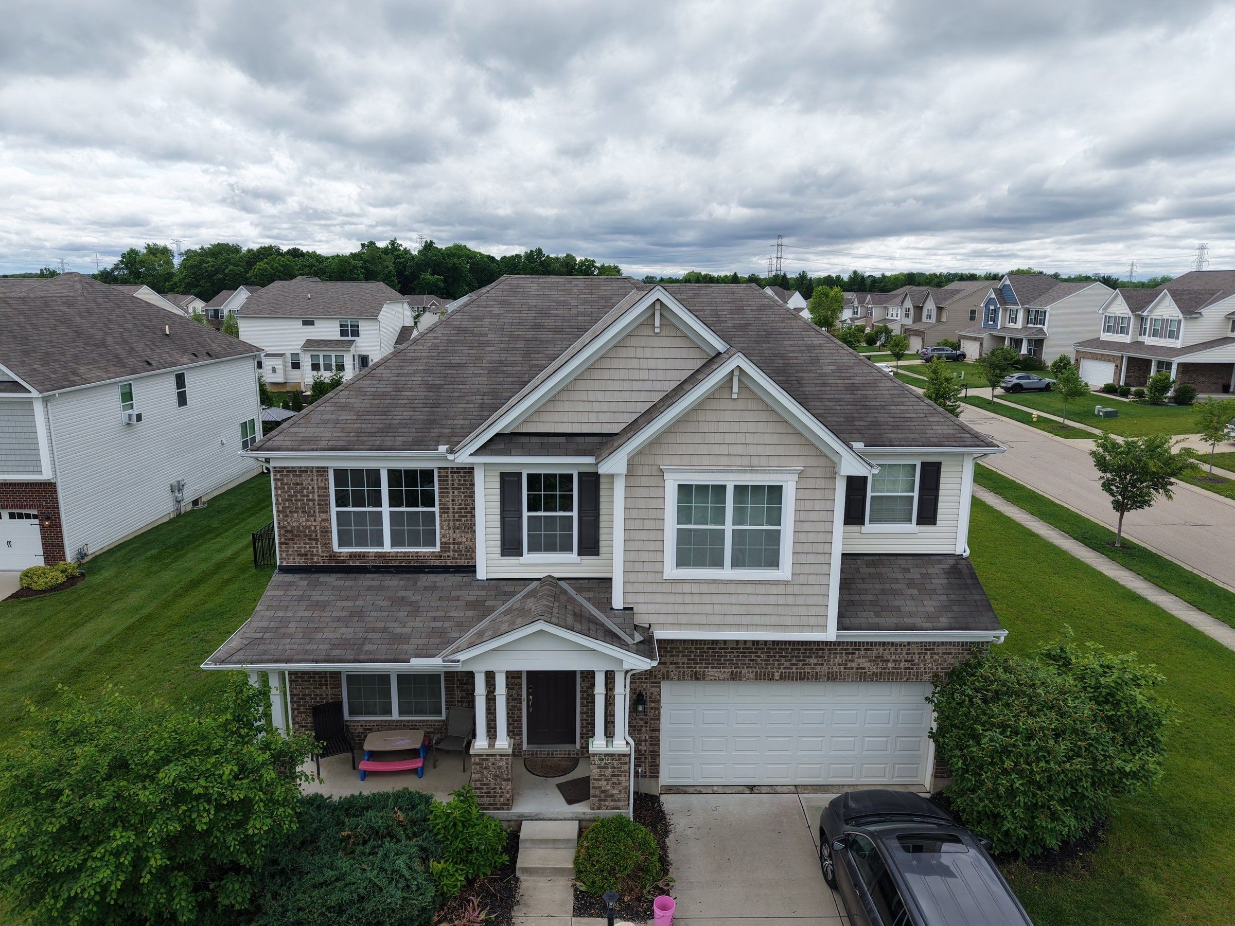 Drone photo of the two-story house, Xenia, Ohio.