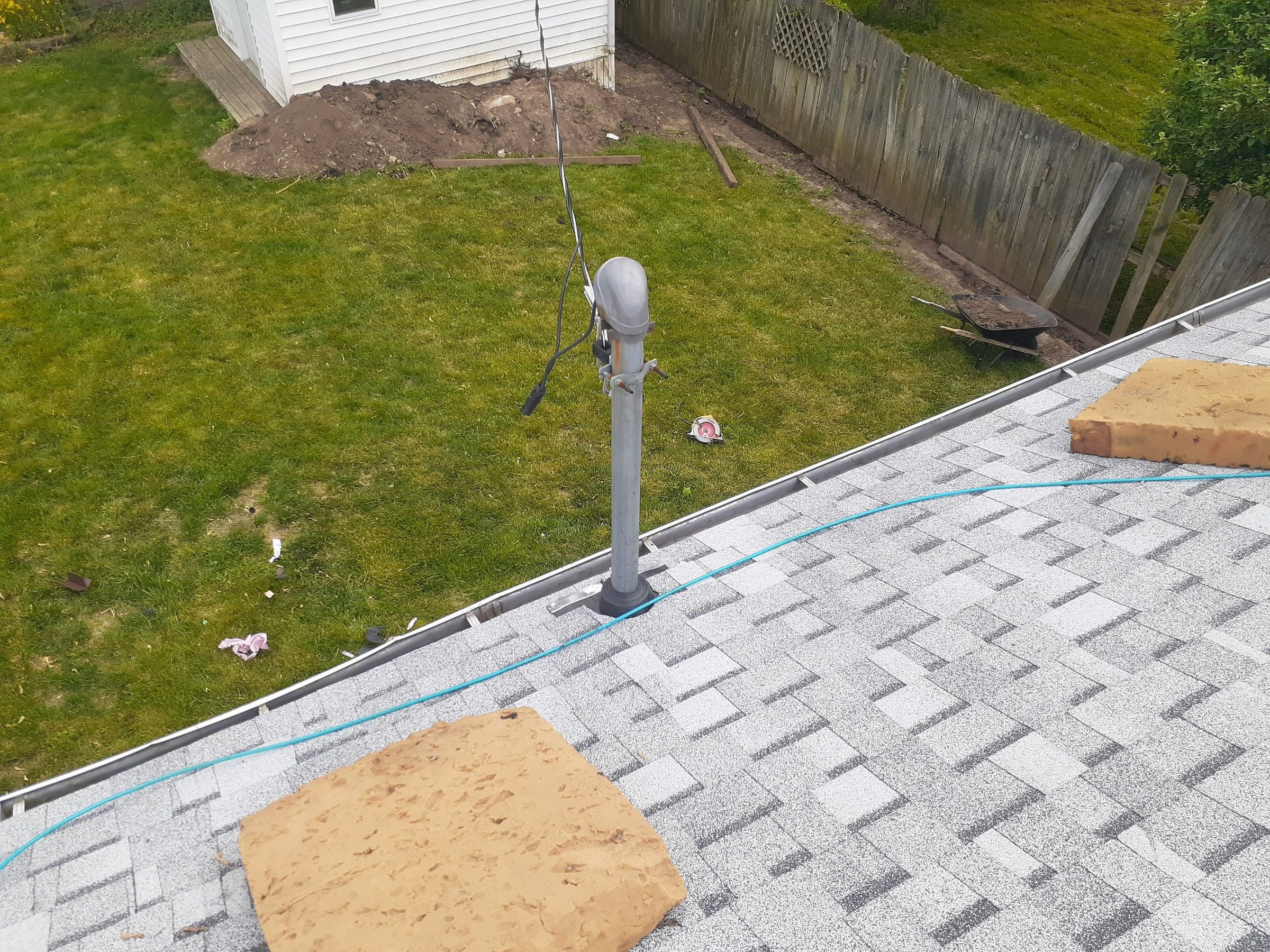 A finished vent pipe above the back yard, Huber Heights, Ohio.