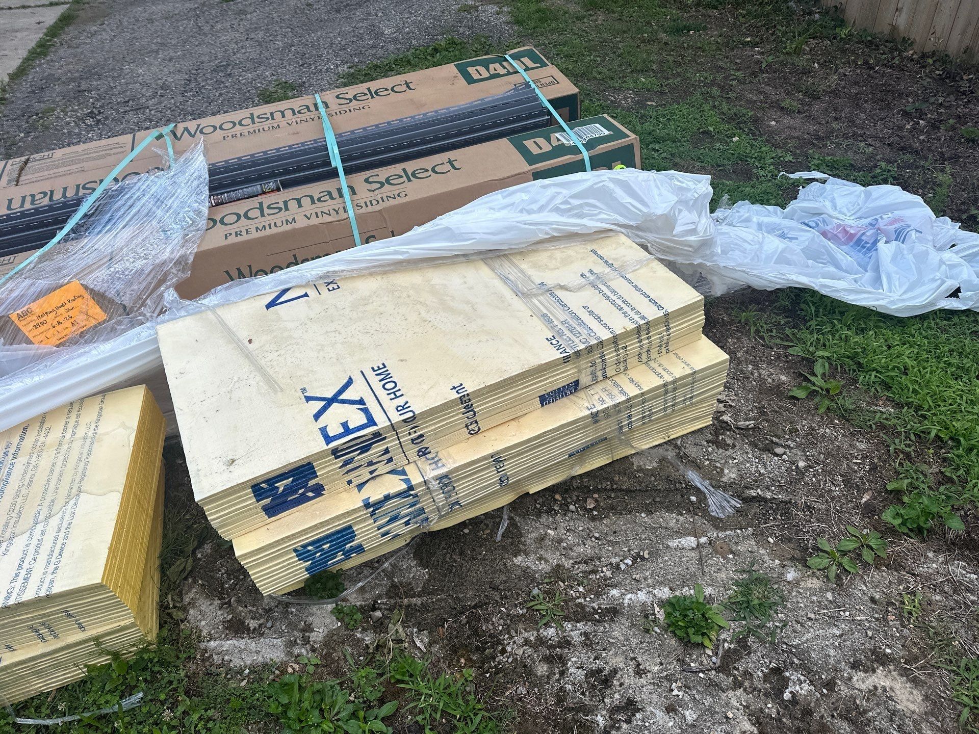 Fan fold insulation board and vinyl siding delivered to the job, Beavercreek, Ohio.