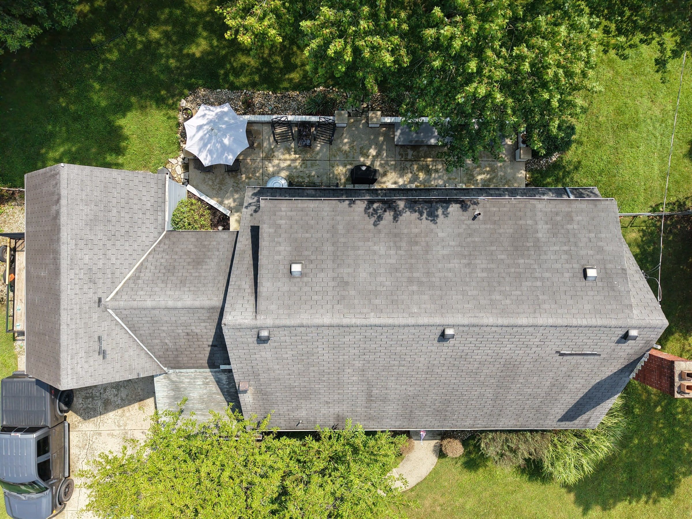 The old roof from above, with the patio behind it, Beavercreek, Ohio.