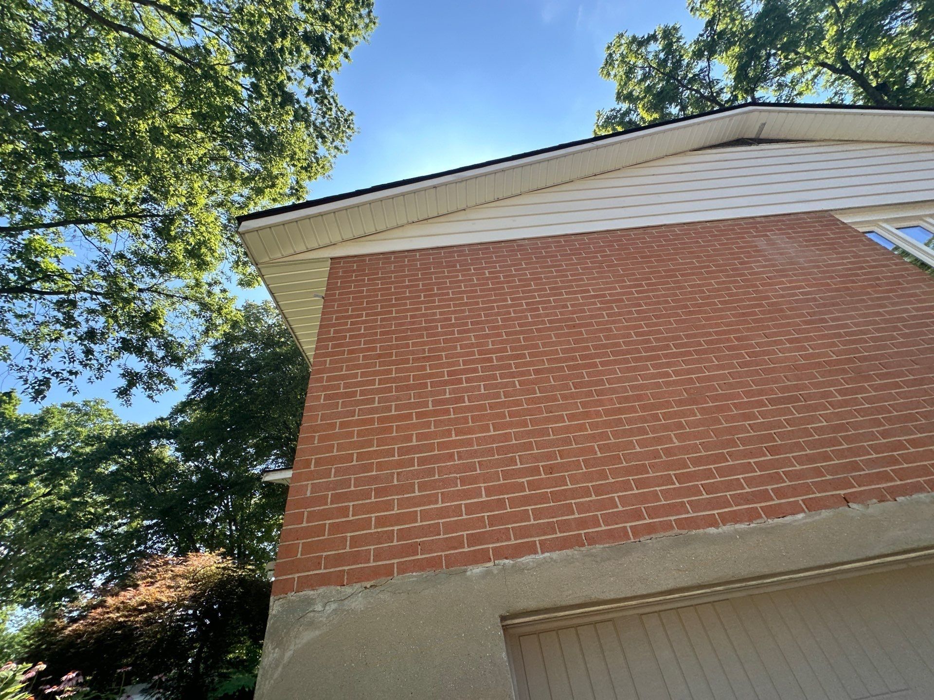 New white soffit along the gable end above the brick, Beavercreek, Ohio.