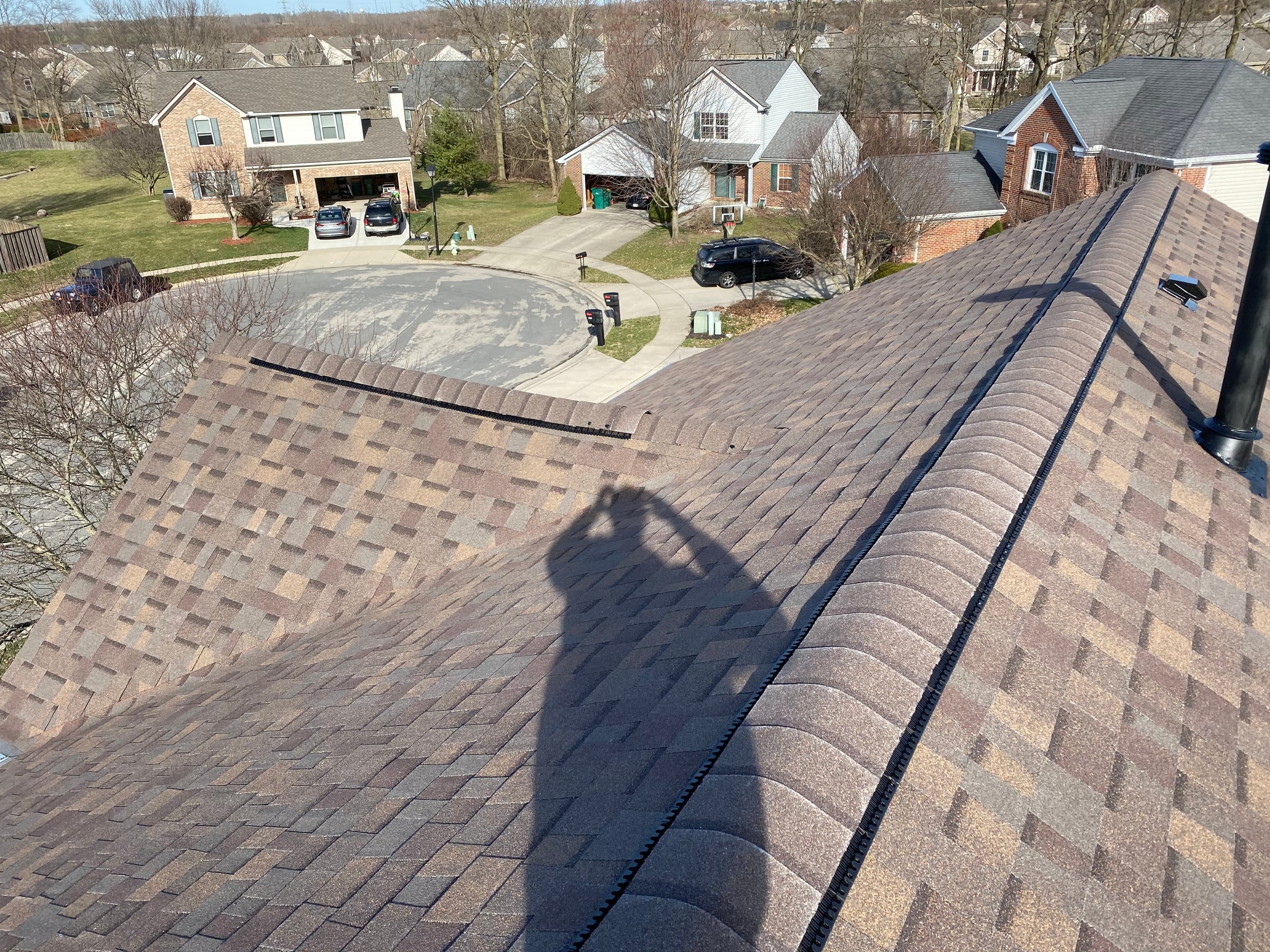 Capped ridge over the rooftops