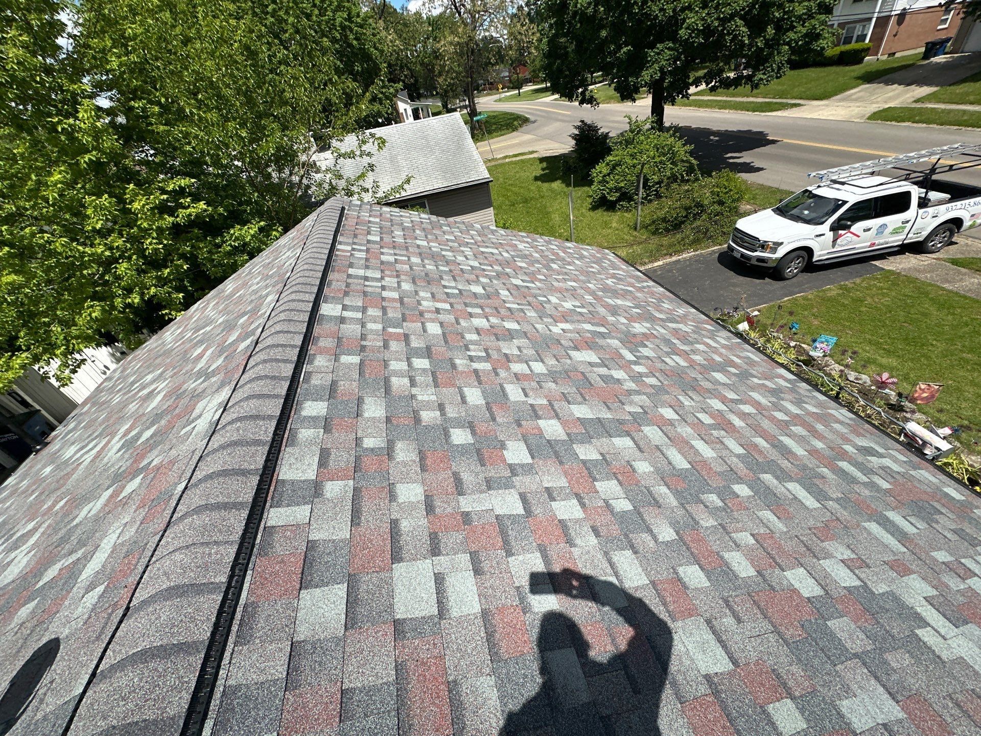 The finished ridge above the driveway and the work truck, Dayton, Ohio.