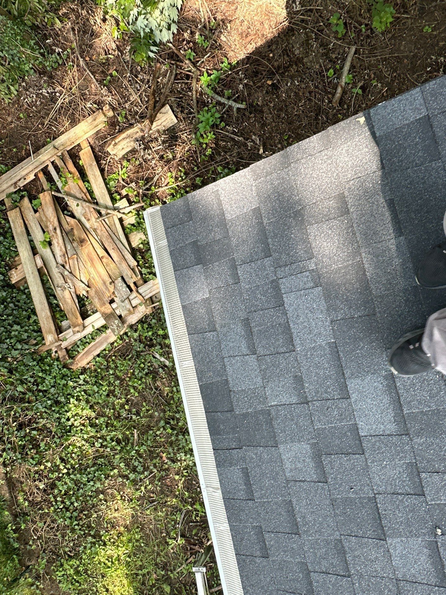 A gutter guard at the corner of the garage roof, Beavercreek, Ohio.