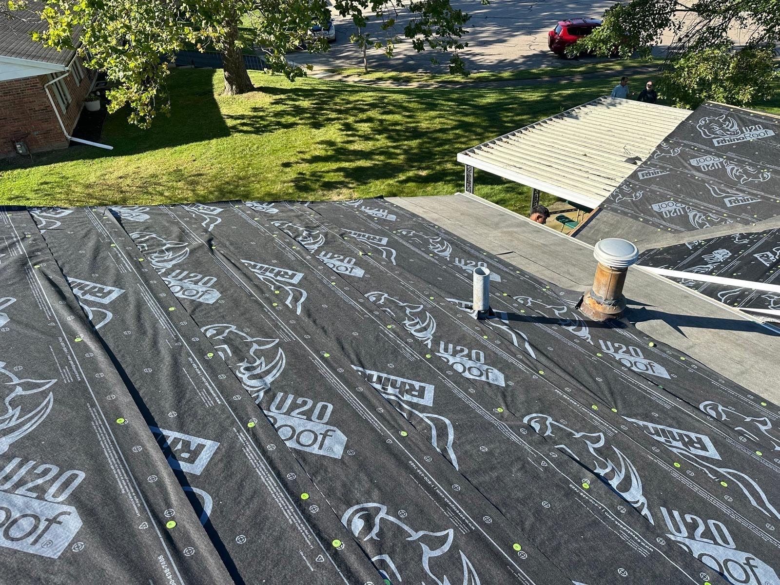 Underlayment on the back roof around the vent openings, West Carrollton, Ohio.