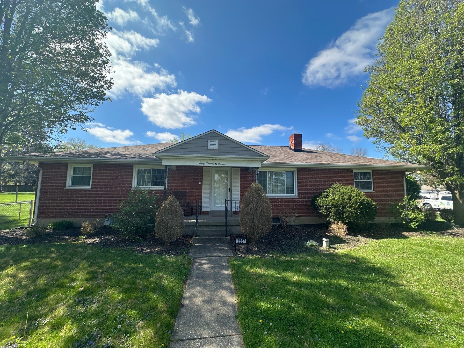 Brick ranch front elevation and roof
